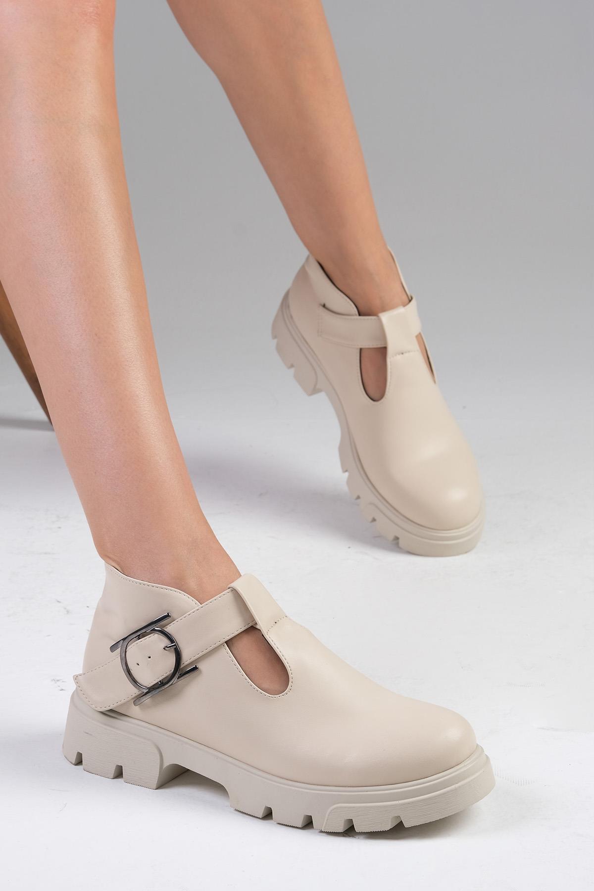 Norma Bej Renk Kalın Tabanlı Oxford Ayakkabı