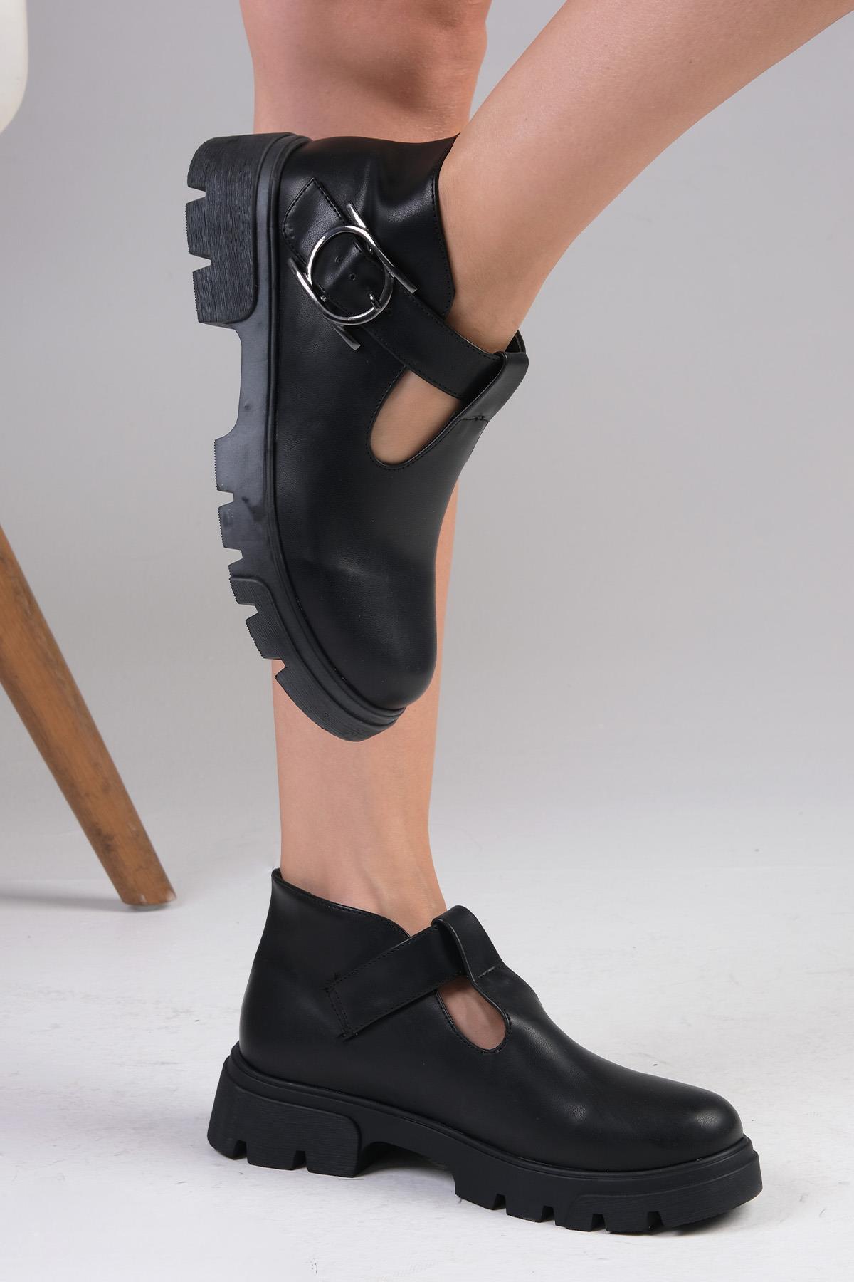 Norma Siyah Renk Kalın Tabanlı Oxford Ayakkabı