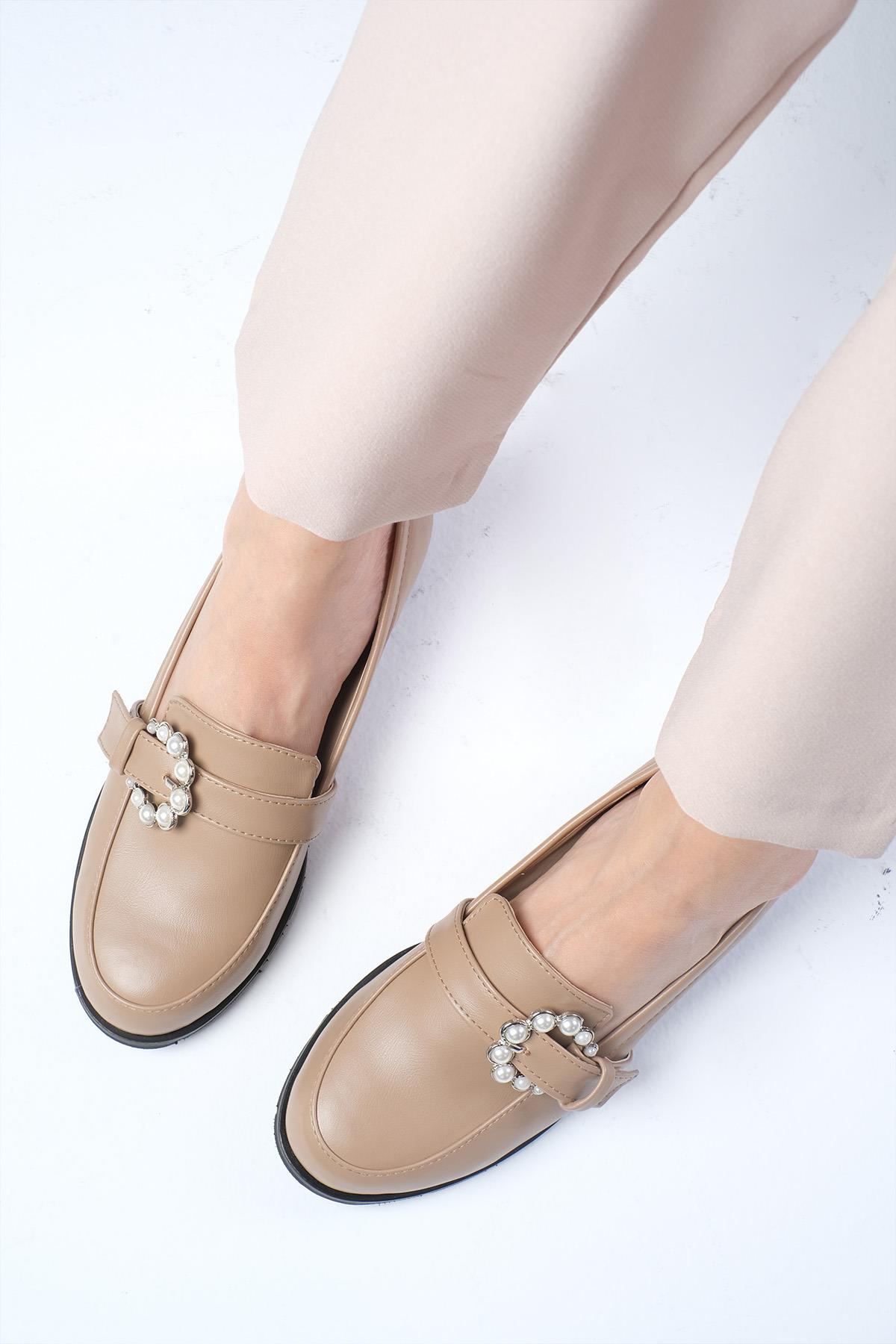 Odila Vizon Renk İnci Tokalı Oxford Ayakkabı