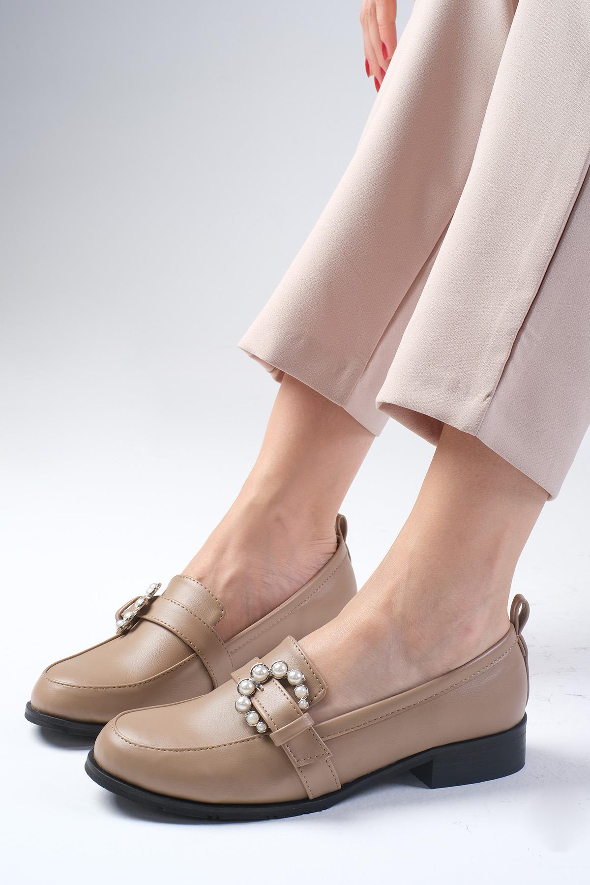 Odila Vizon Renk İnci Tokalı Oxford Ayakkabı