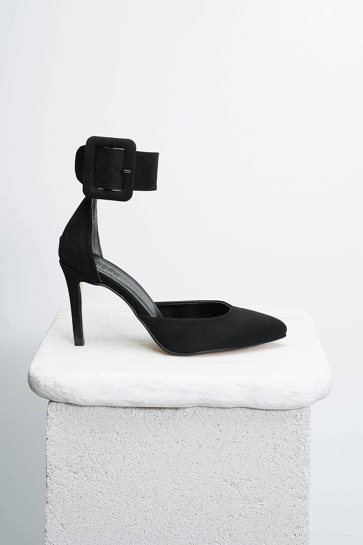 Olimpia Siyah Renk Süet Topuklu Ayakkabı