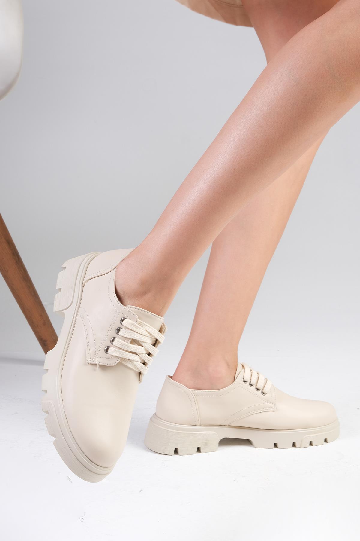 Olivia Bej Renk Kalın Tabanlı Oxford Ayakkabı