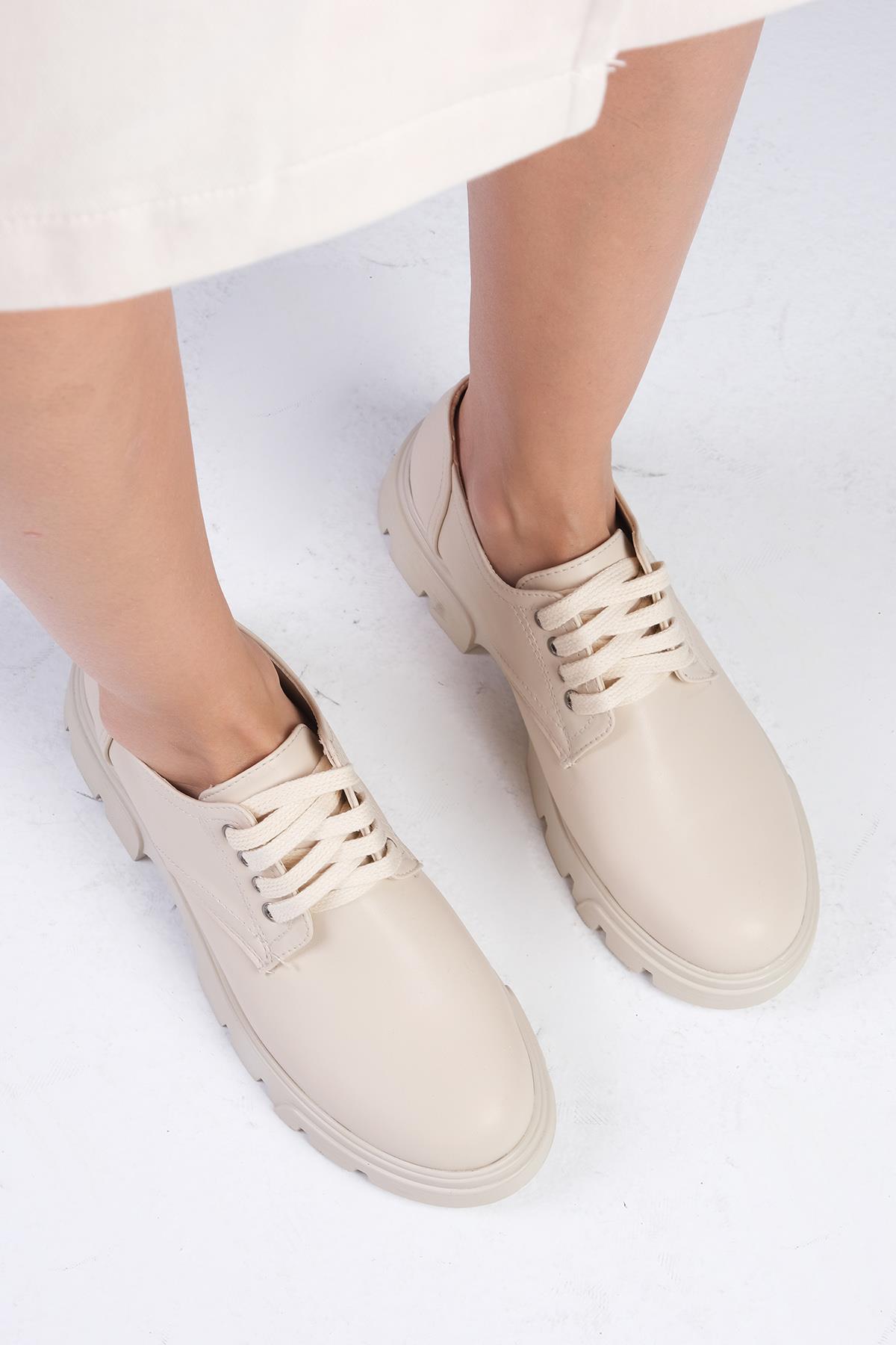 Olivia Bej Renk Kalın Tabanlı Oxford Ayakkabı