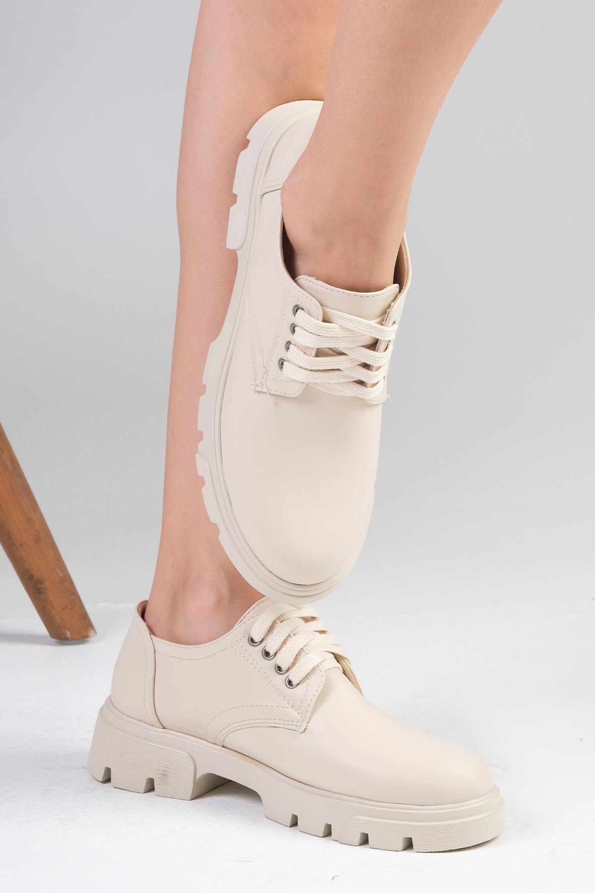 Olivia Bej Renk Kalın Tabanlı Oxford Ayakkabı