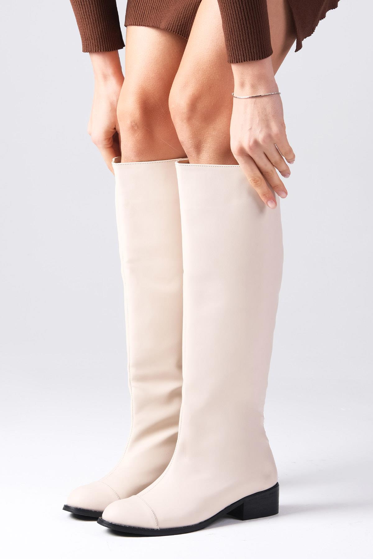 Parley Bej Renk Fermuarsız Çizme