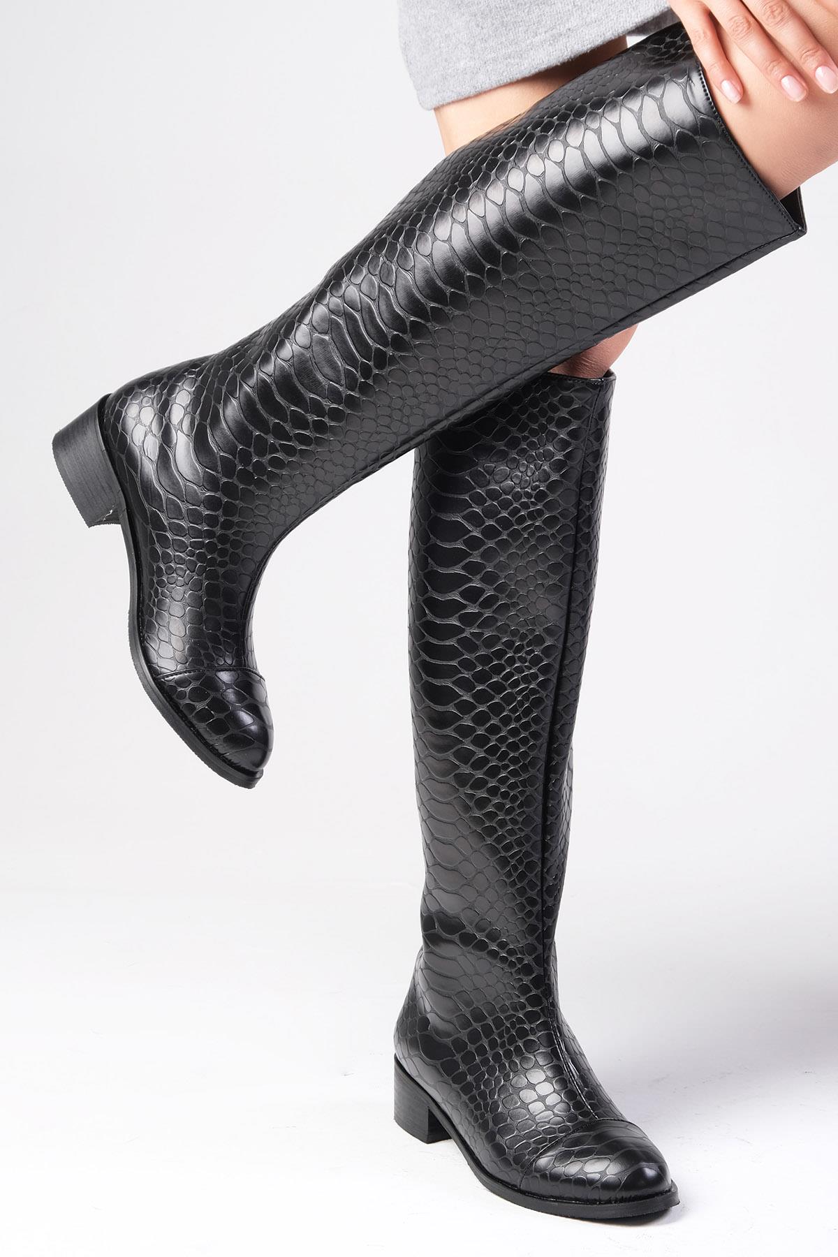 Parley Siyah Renk Krokodil Baskılı Çizme