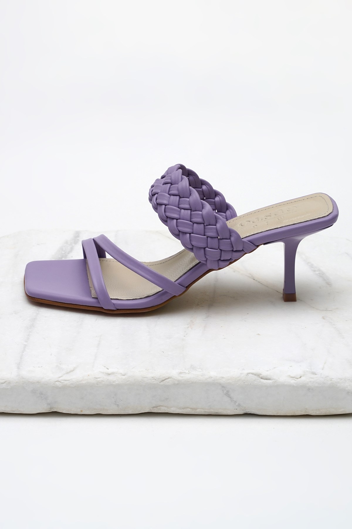 Petra Lila Renk Örgü Bantlı Topuklu Terlik