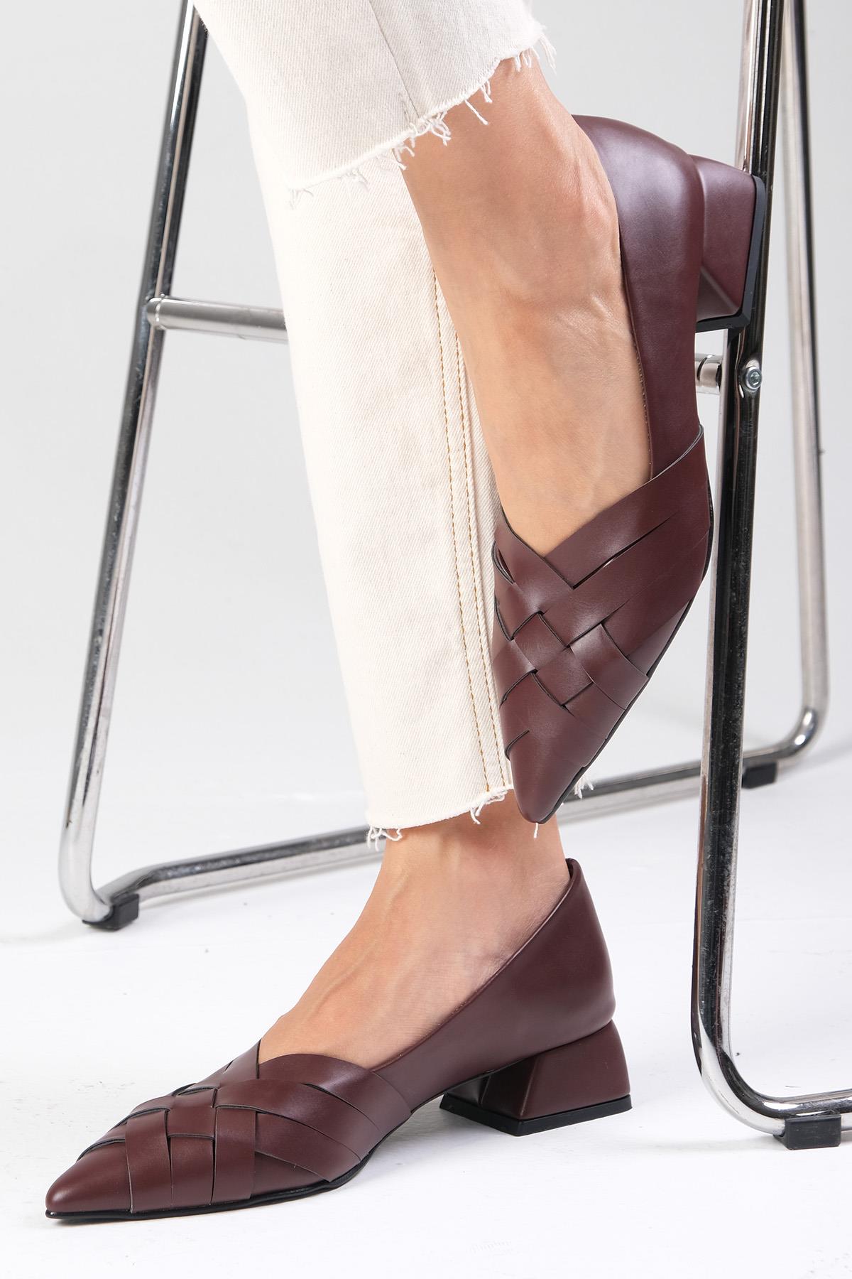 Peyton Bordo Renk Kısa Topuklu Ayakkabı