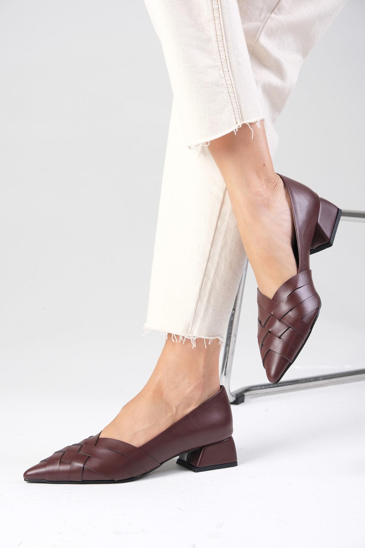 Peyton Bordo Renk Kısa Topuklu Ayakkabı