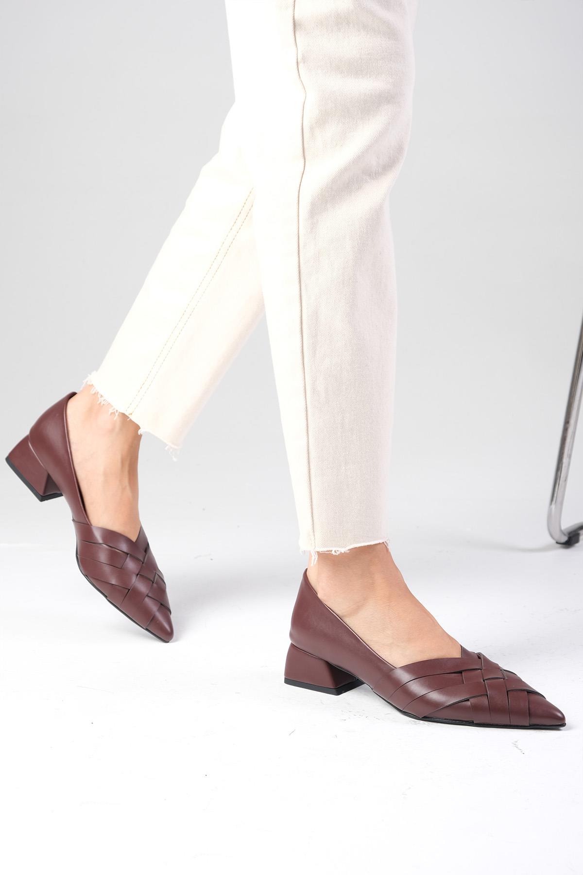 Peyton Bordo Renk Kısa Topuklu Ayakkabı