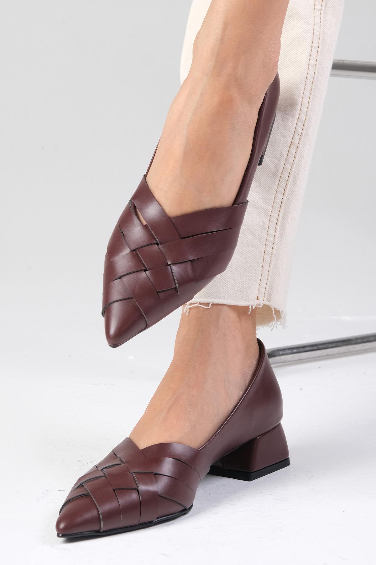 Peyton Bordo Renk Kısa Topuklu Ayakkabı