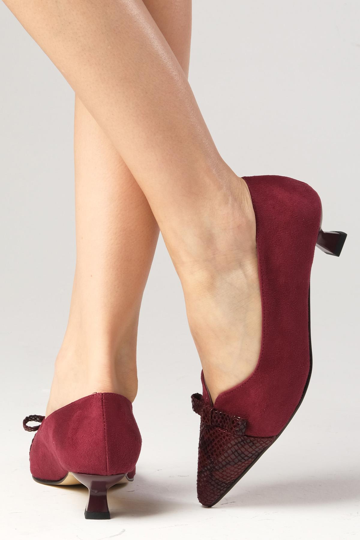 Pia Bordo Renk Kısa Topuklu Ayakkabı