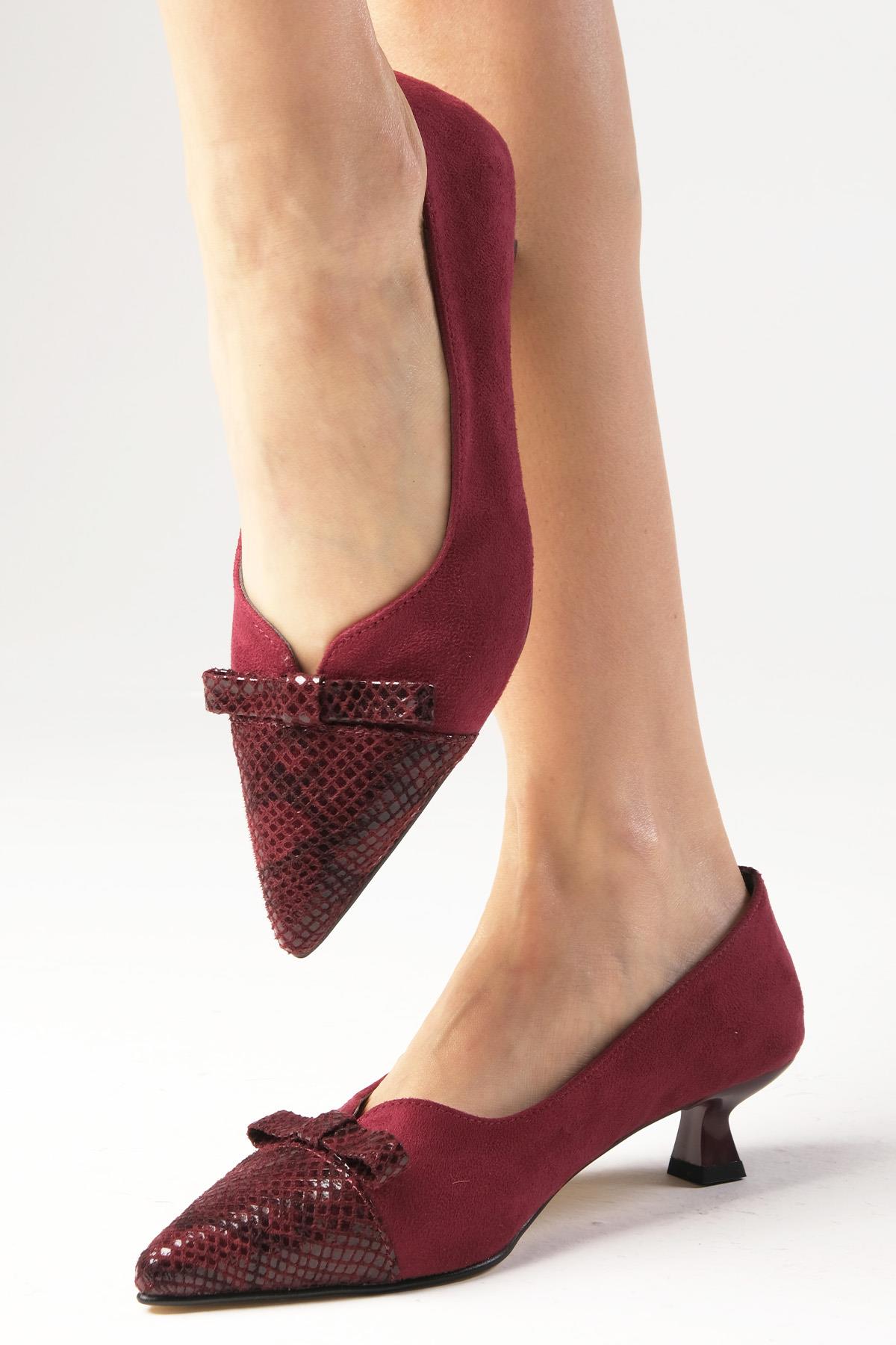 Pia Bordo Renk Kısa Topuklu Ayakkabı