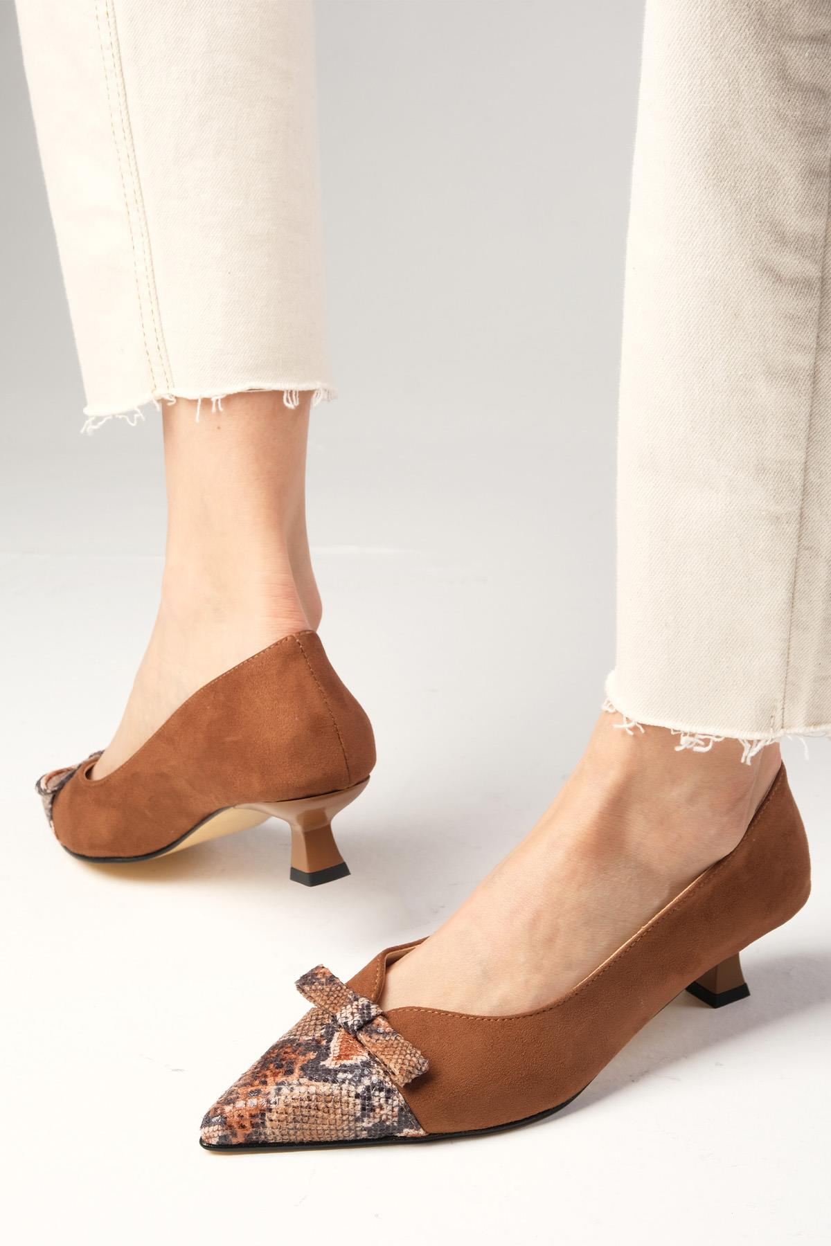 Pia Taba Renk Kısa Topuklu Ayakkabı