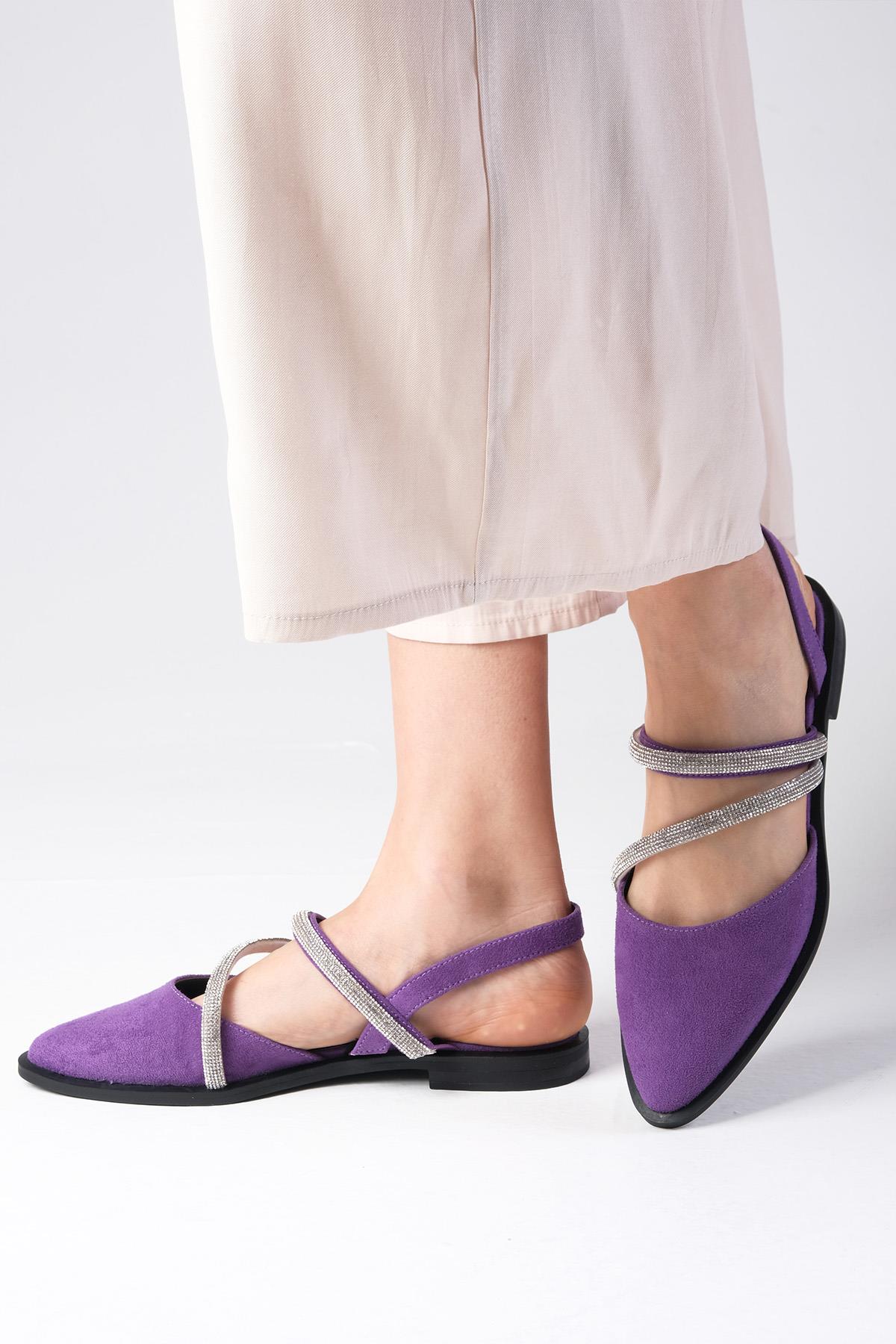 Poppy Mor Çapraz Taş Atkılı Babet