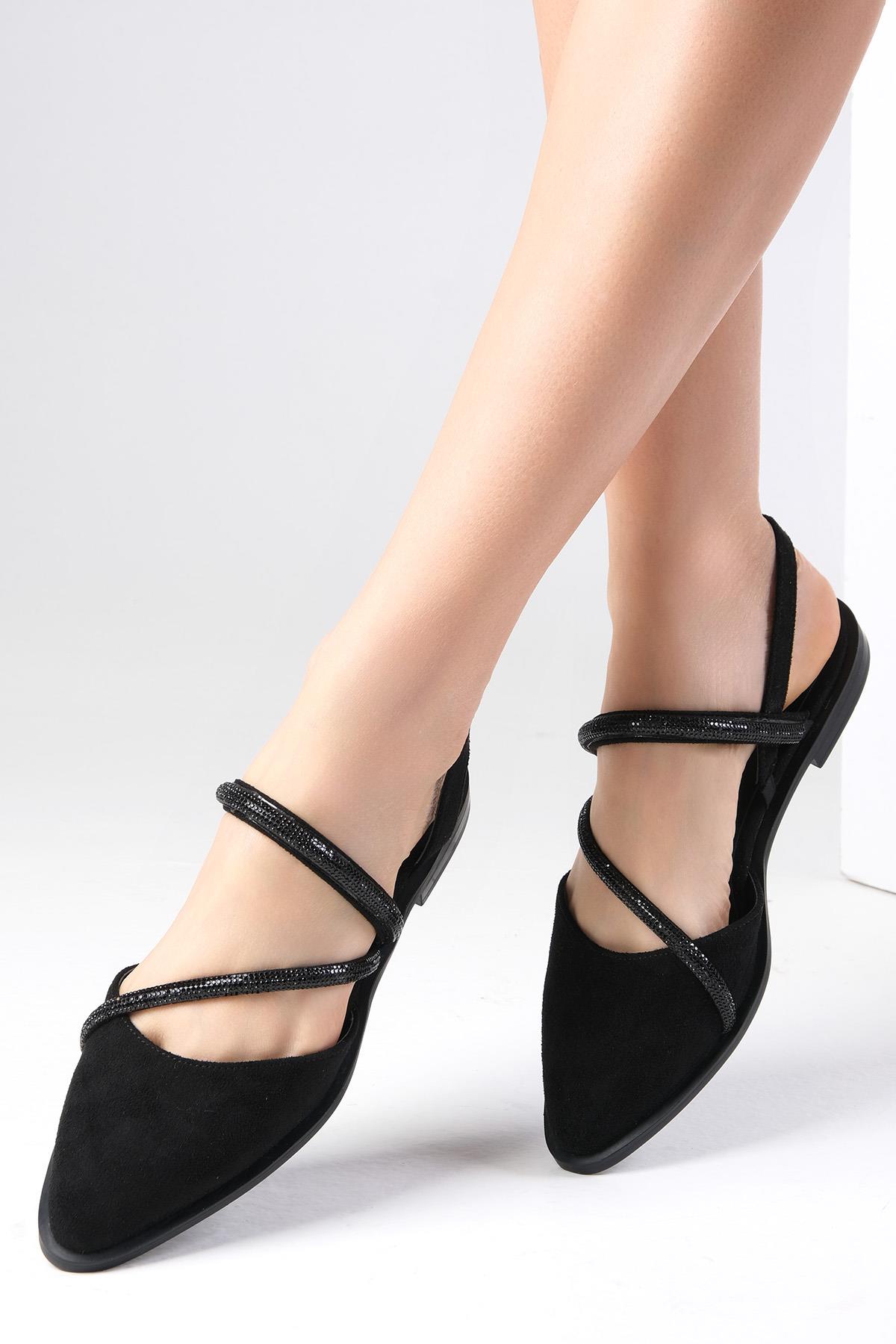 Poppy Siyah Çapraz Taş Atkılı Babet