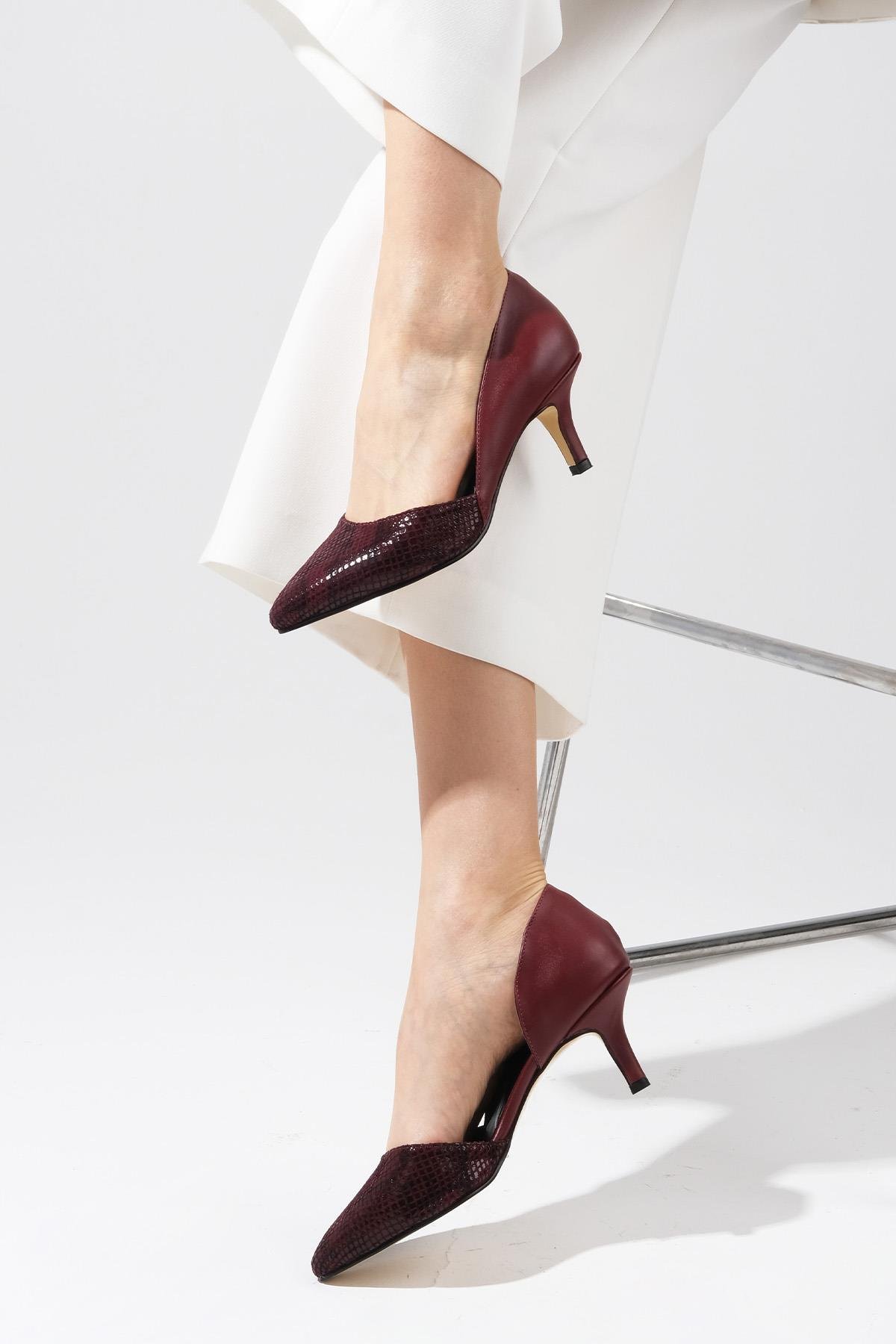 Rene Bordo Renk Topuklu Ayakkabı