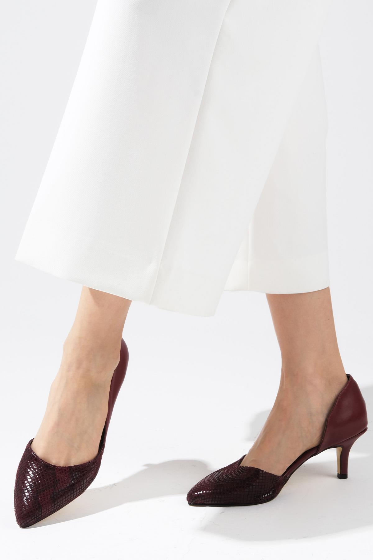 Rene Bordo Renk Topuklu Ayakkabı