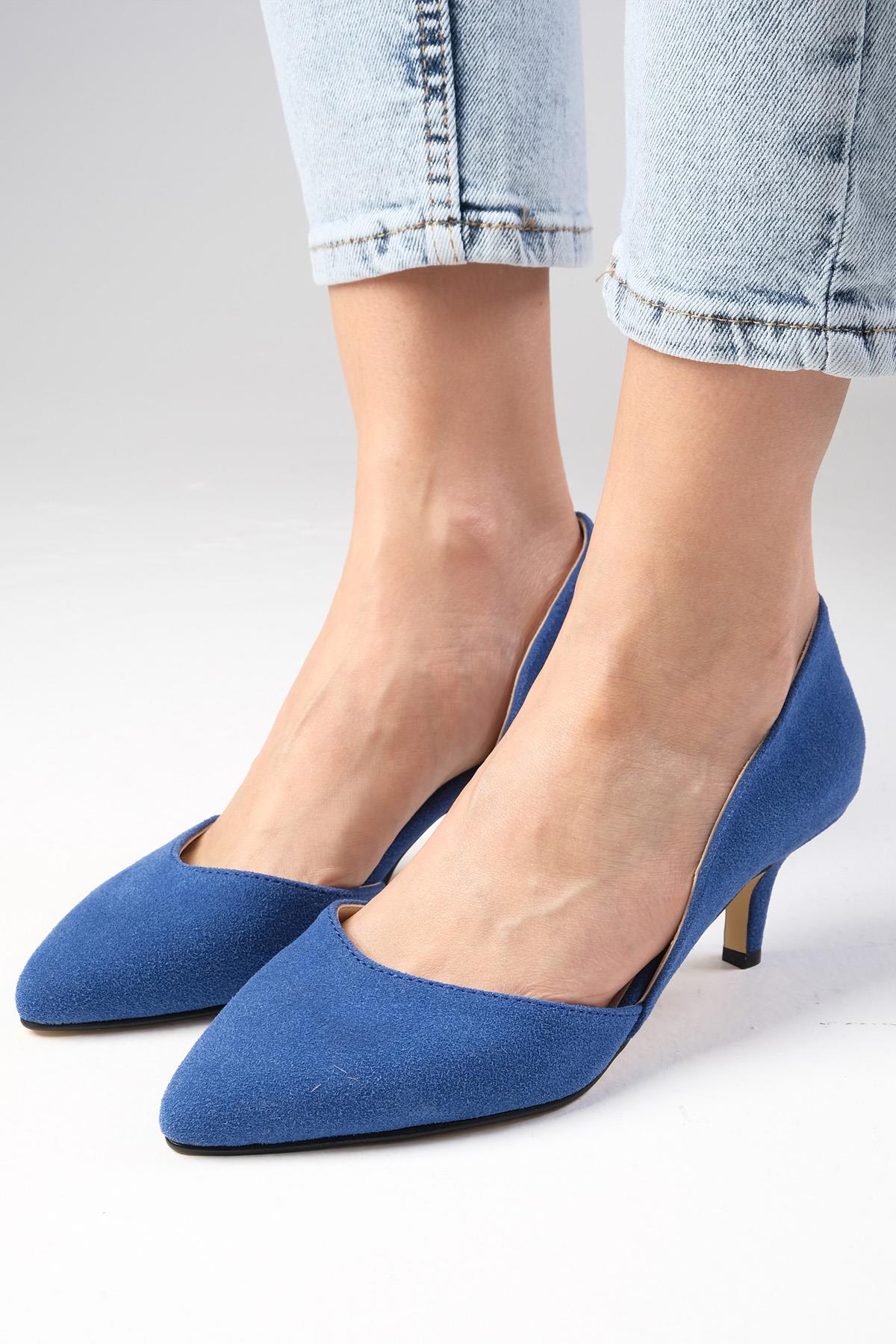 Rene Kot Mavi Topuklu Ayakkabı
