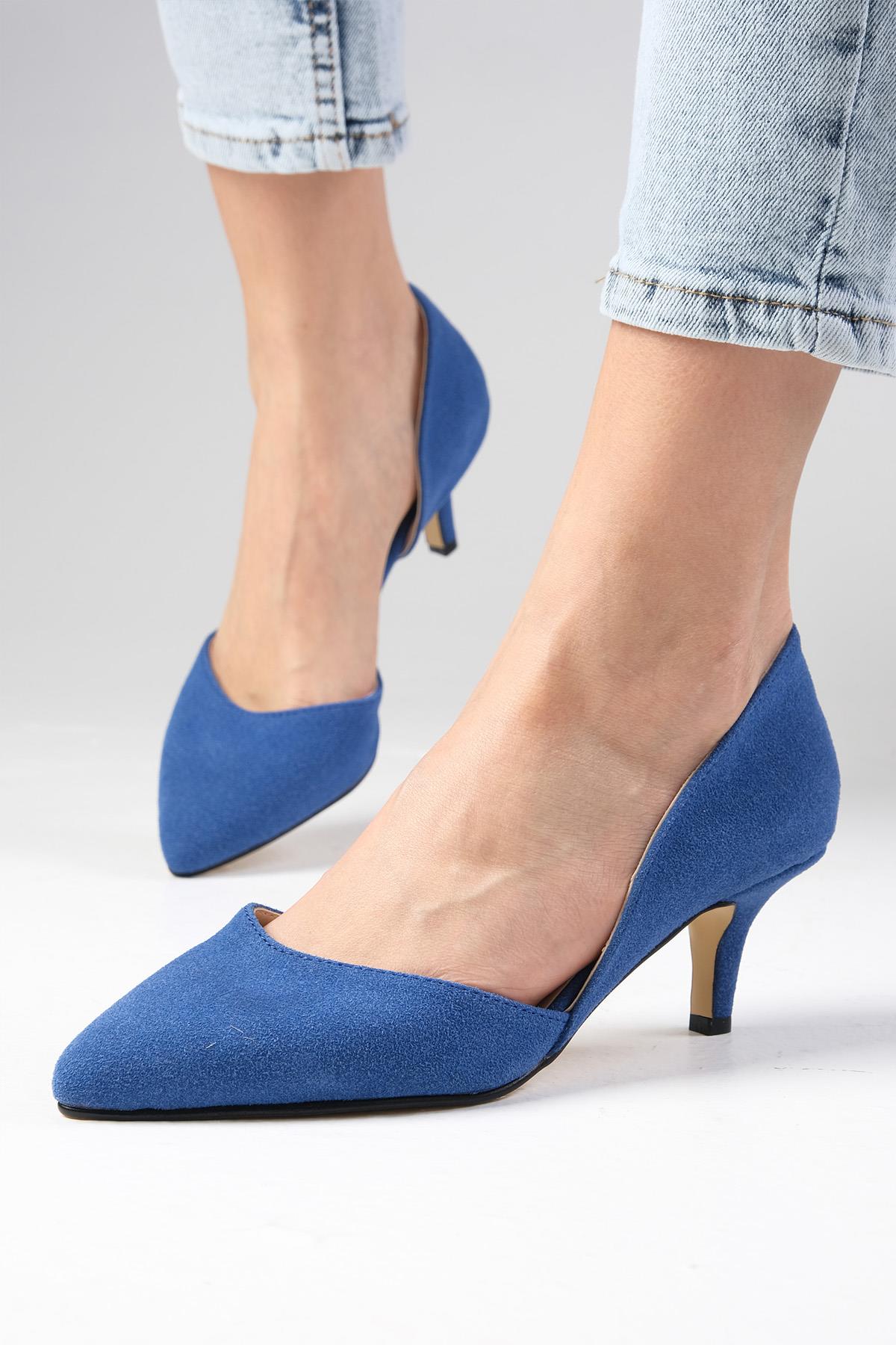Rene Kot Mavi Topuklu Ayakkabı