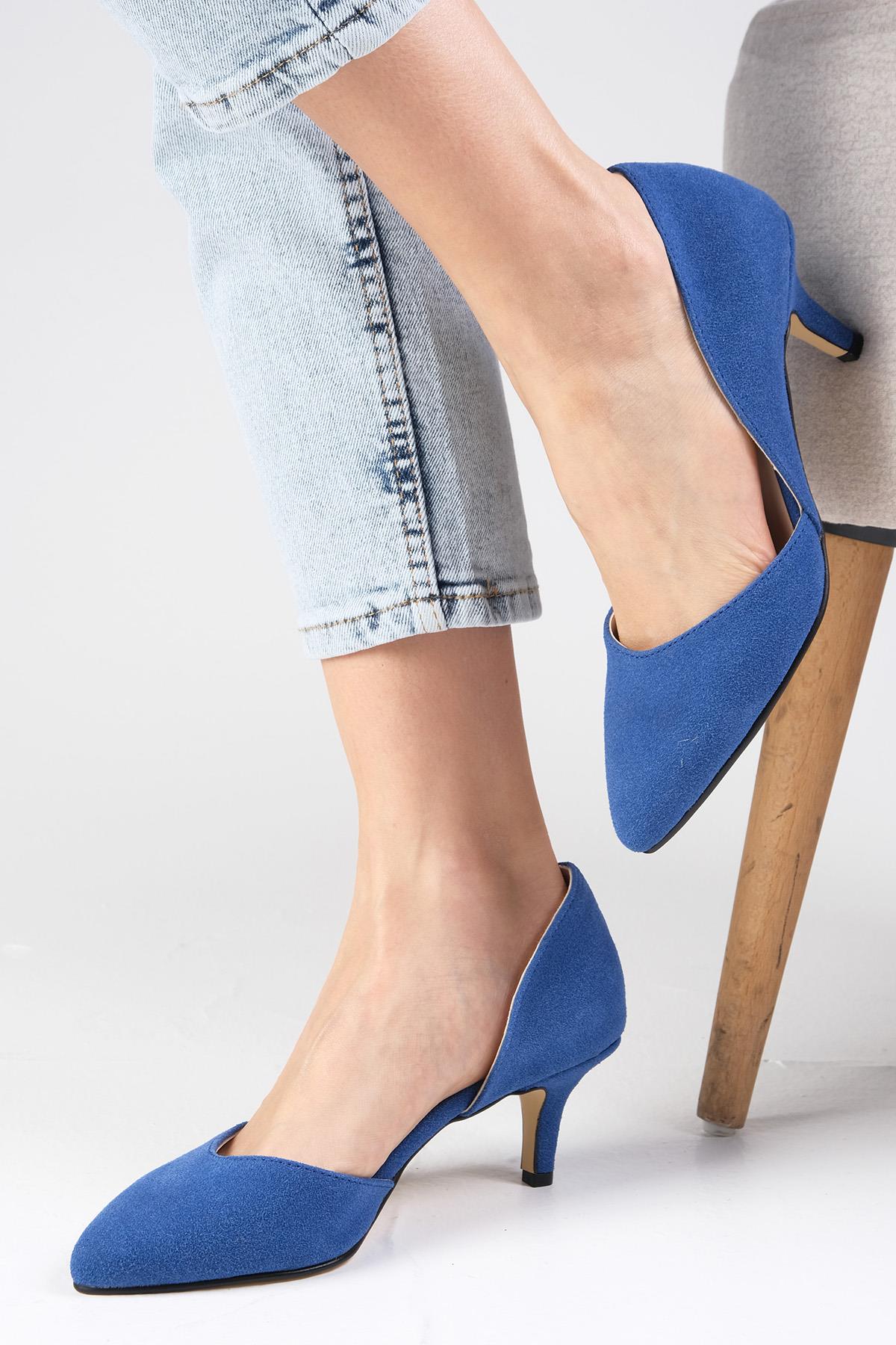 Rene Kot Mavi Topuklu Ayakkabı