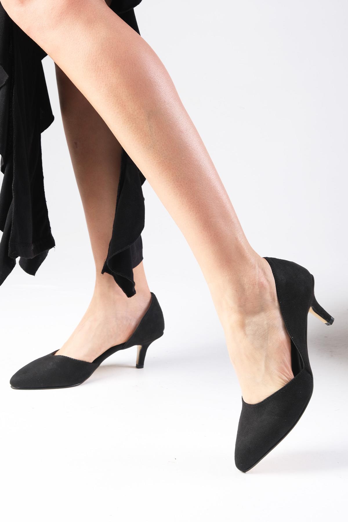 Rene Siyah Süet Topuklu Ayakkabı