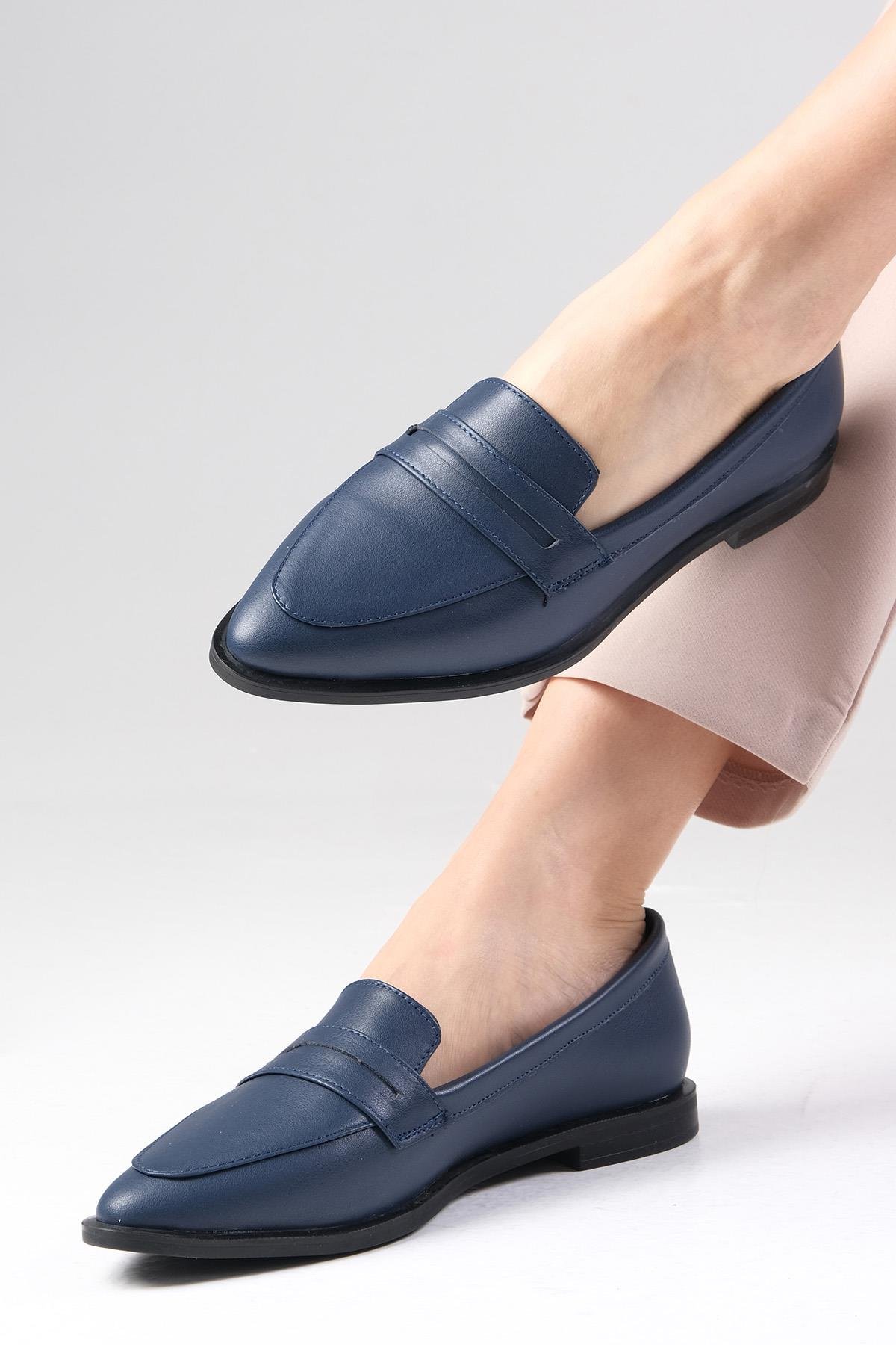 River Hakiki Deri Lacivert Loafer