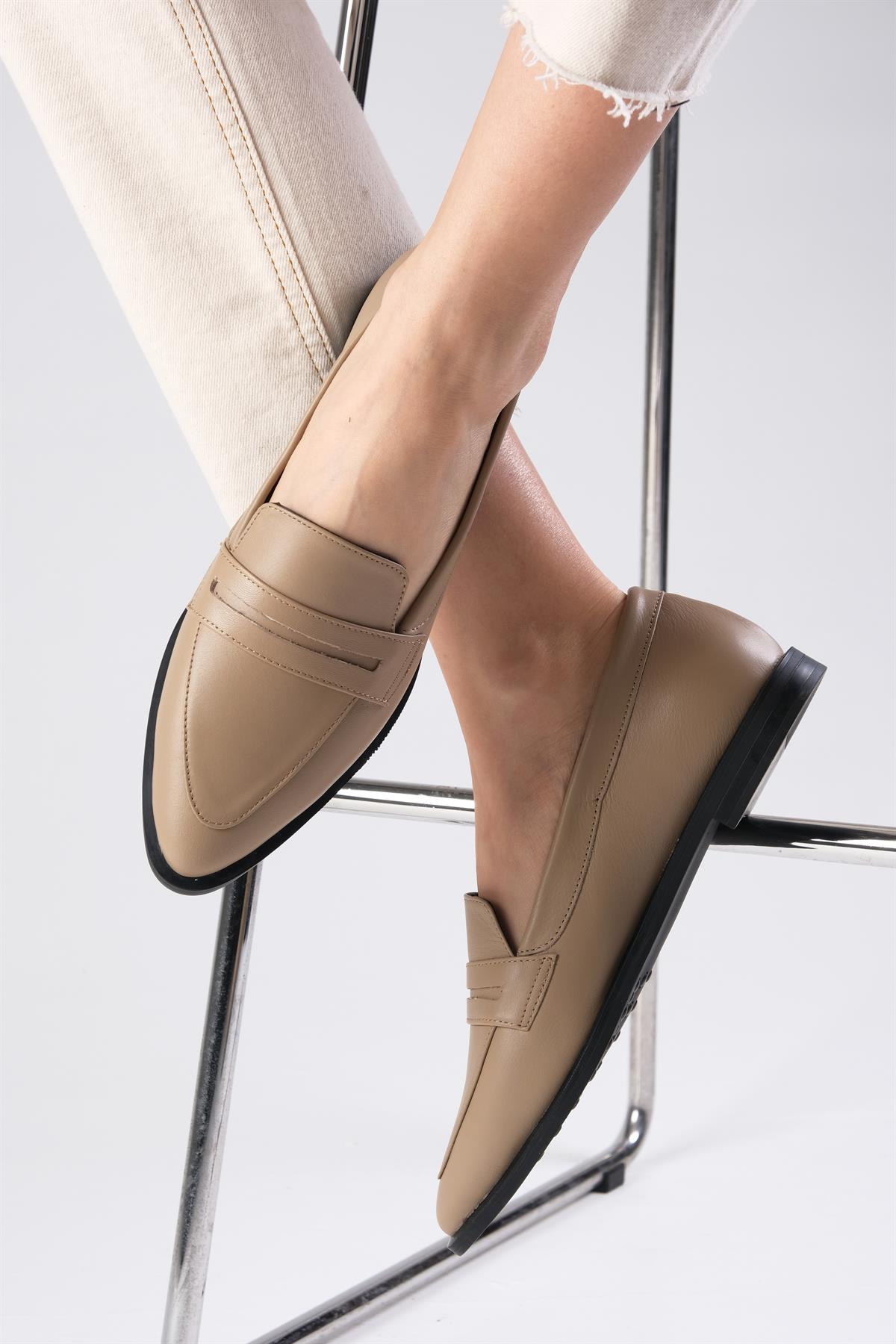 River Hakiki Deri Vizon Renk Loafer