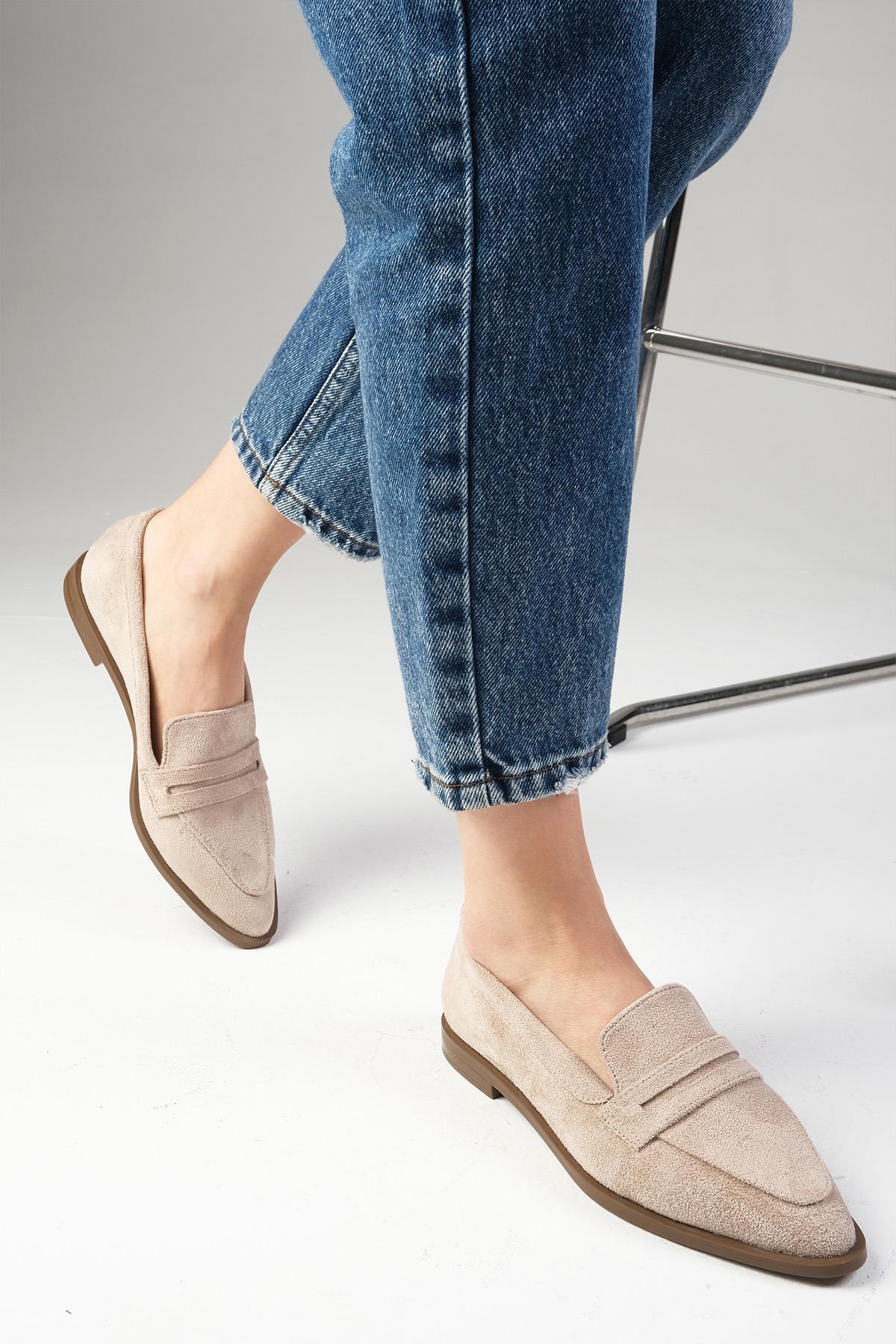 River Hakiki Süet Bej Loafer