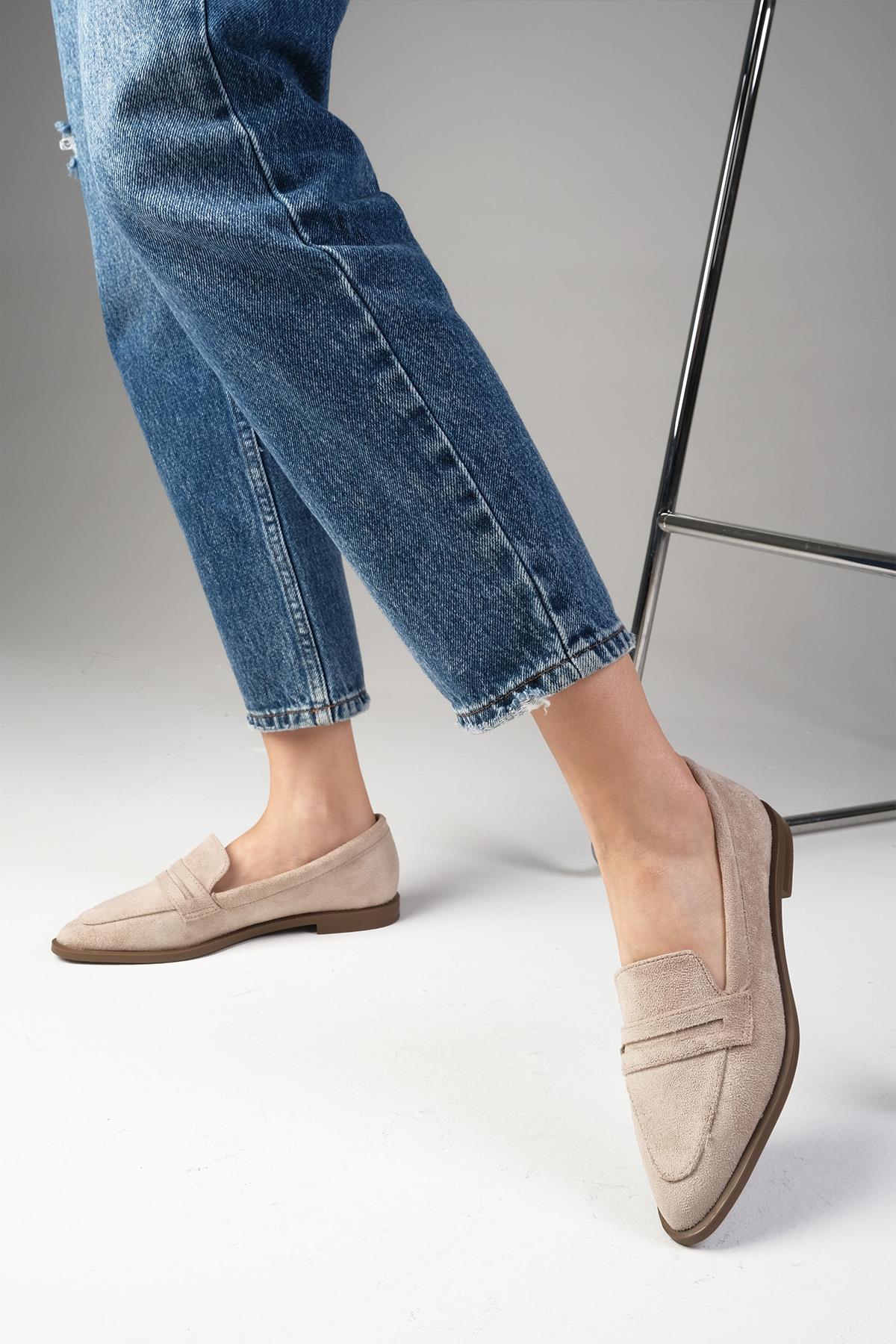 River Hakiki Süet Bej Loafer