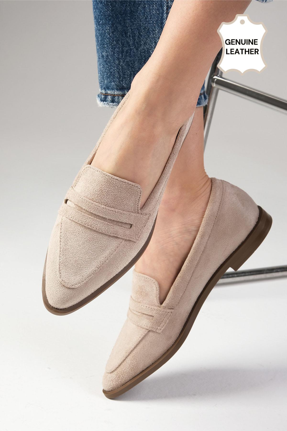 River Hakiki Süet Bej Loafer