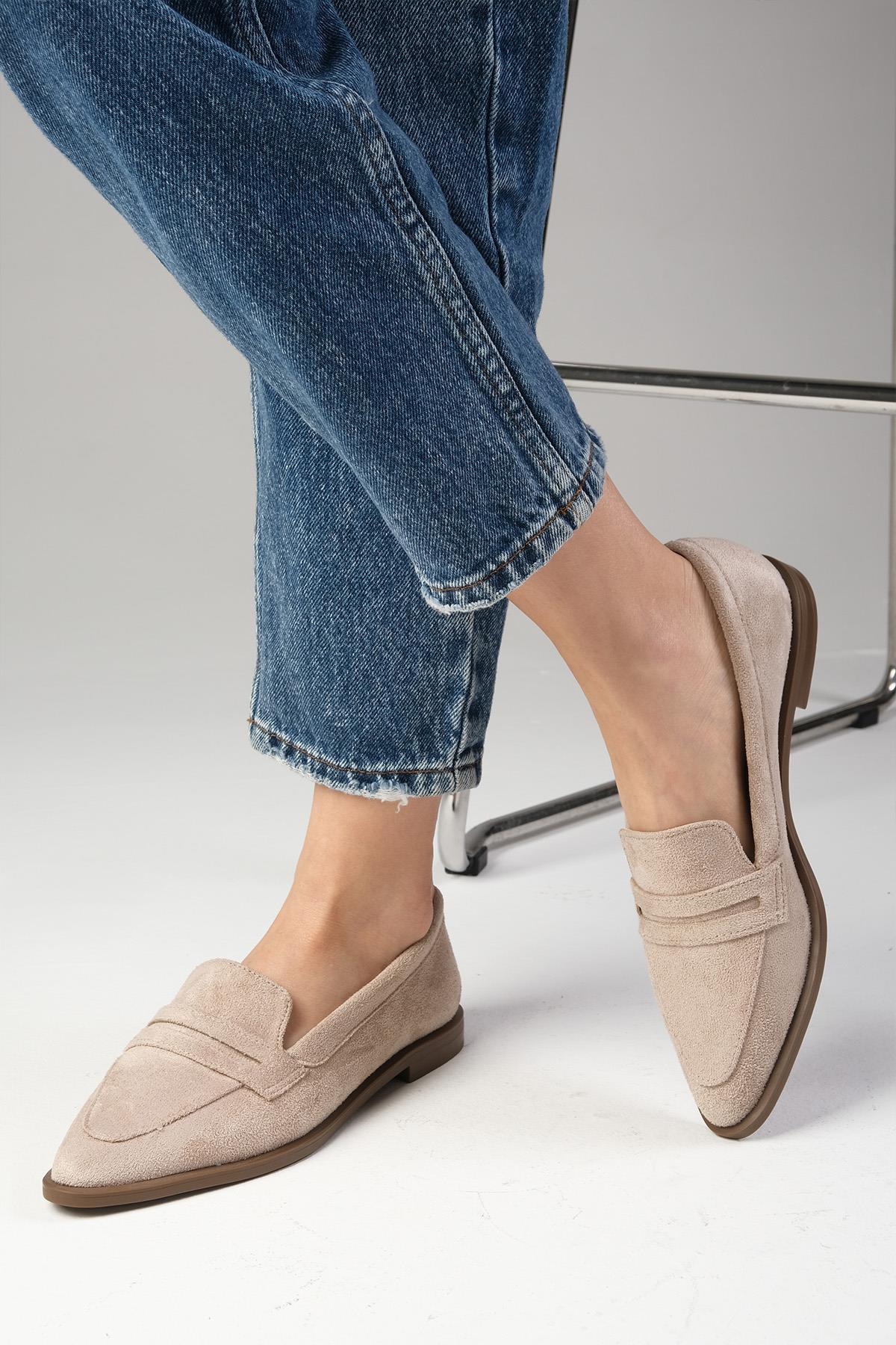 River Hakiki Süet Bej Loafer