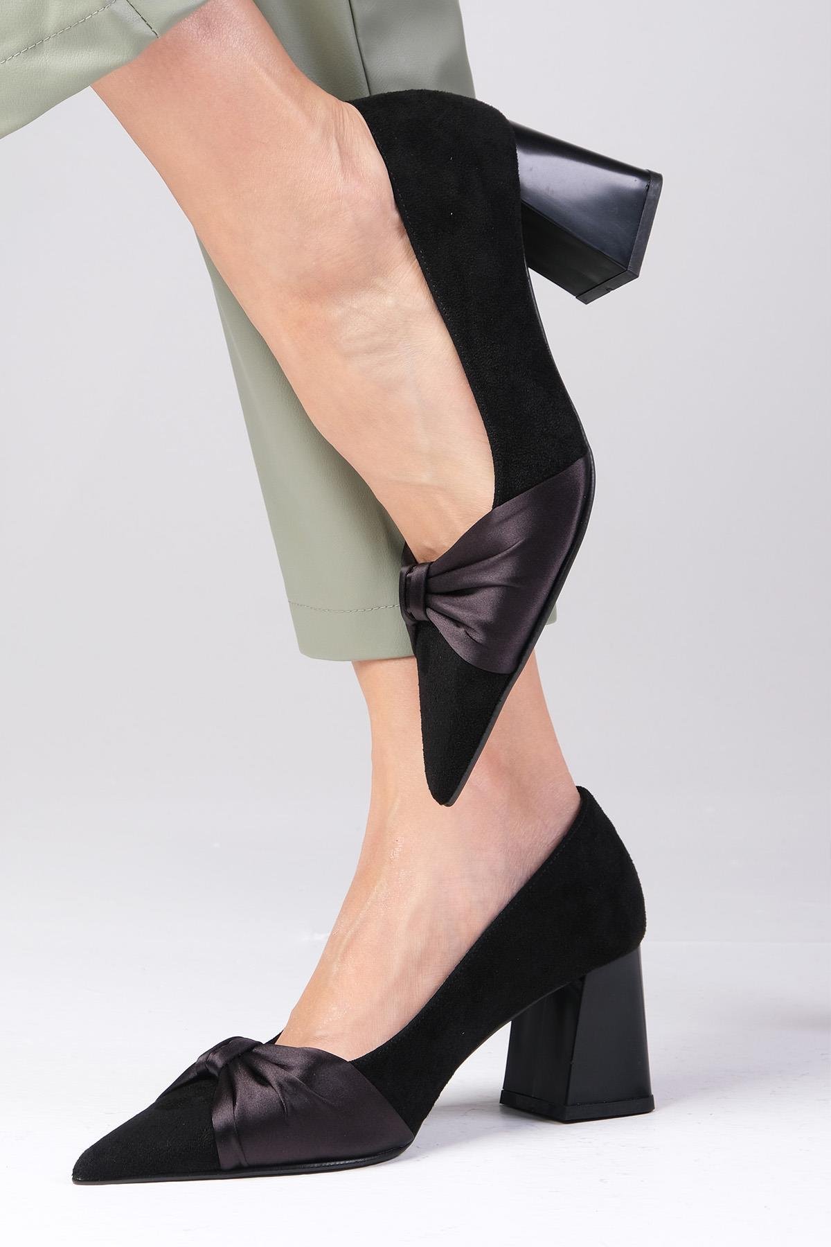 Rose Siyah Renk Topuklu Ayakkabı