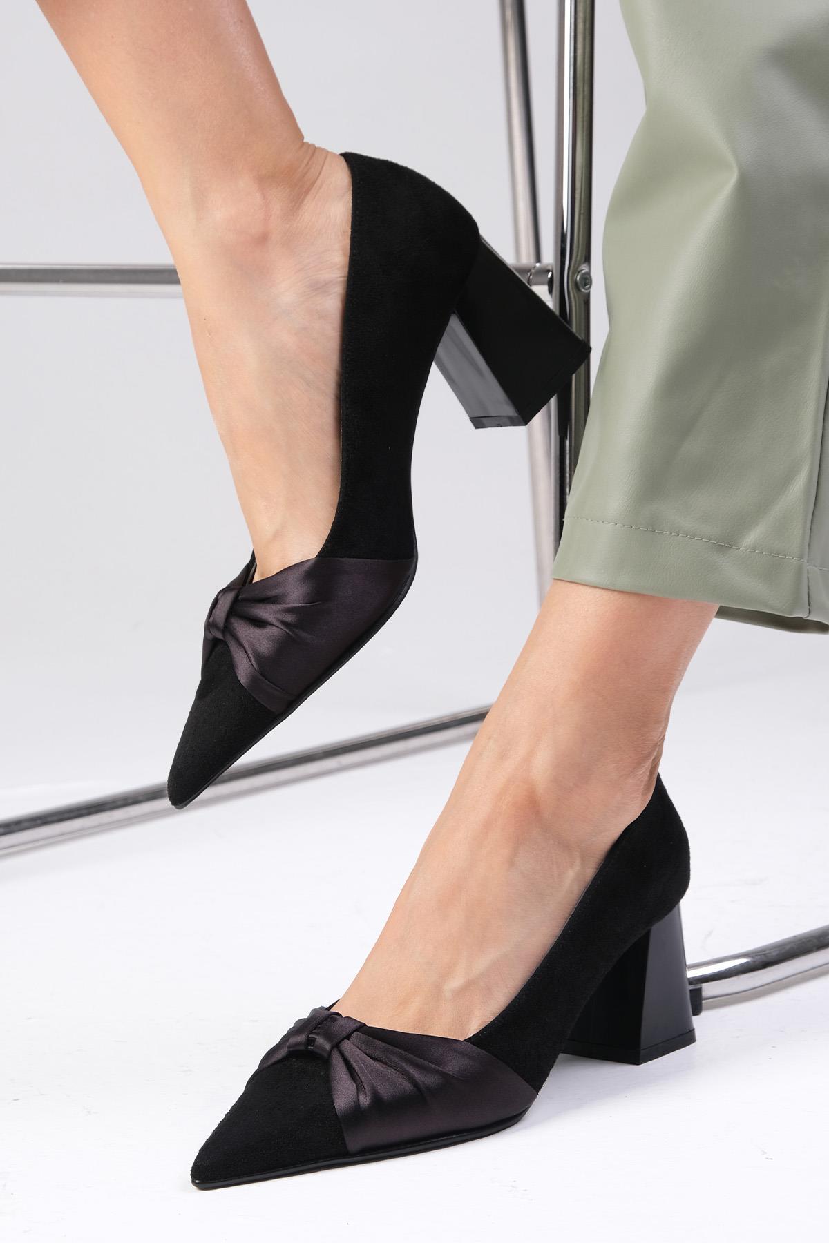 Rose Siyah Renk Topuklu Ayakkabı