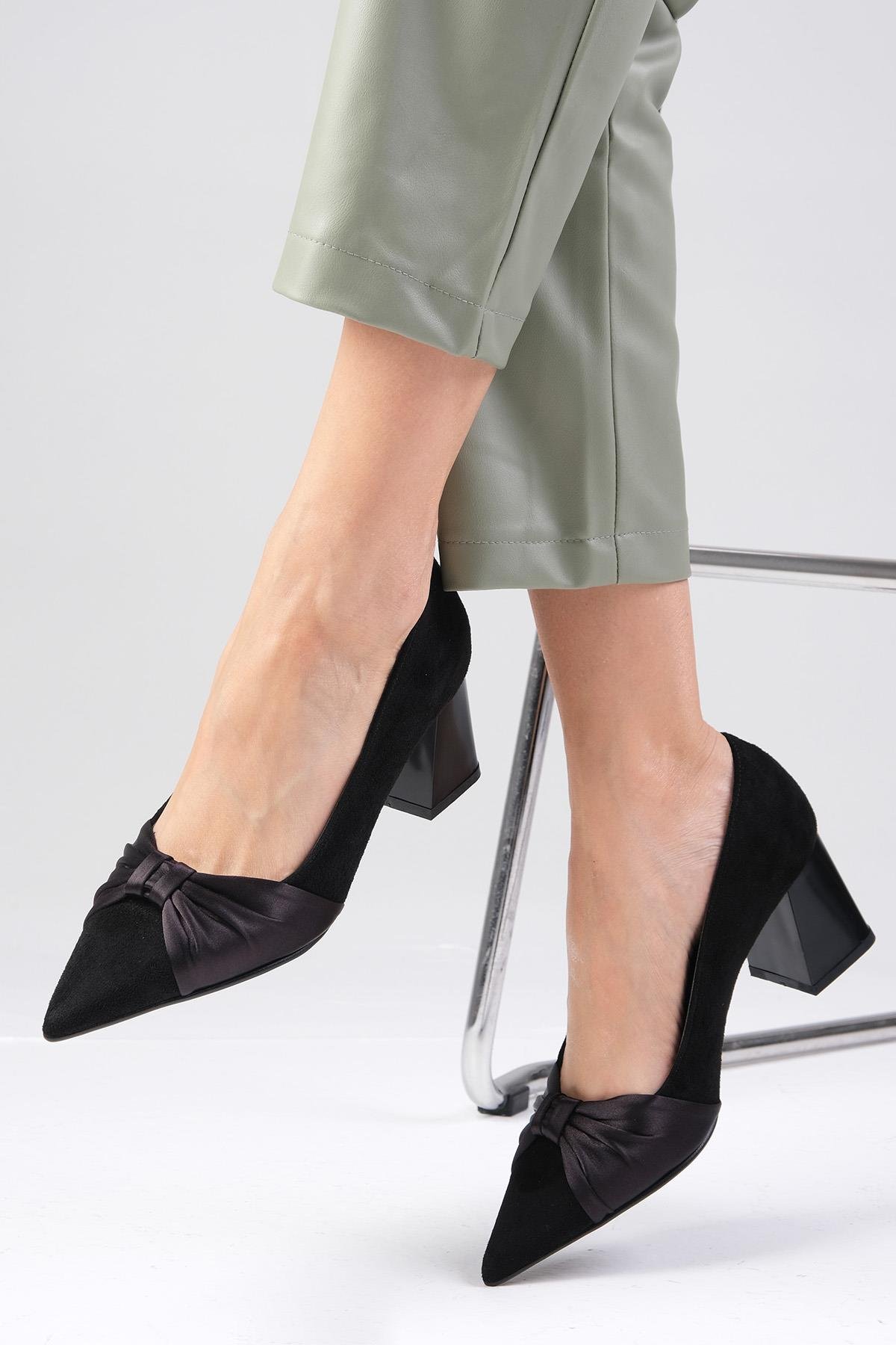 Rose Siyah Renk Topuklu Ayakkabı