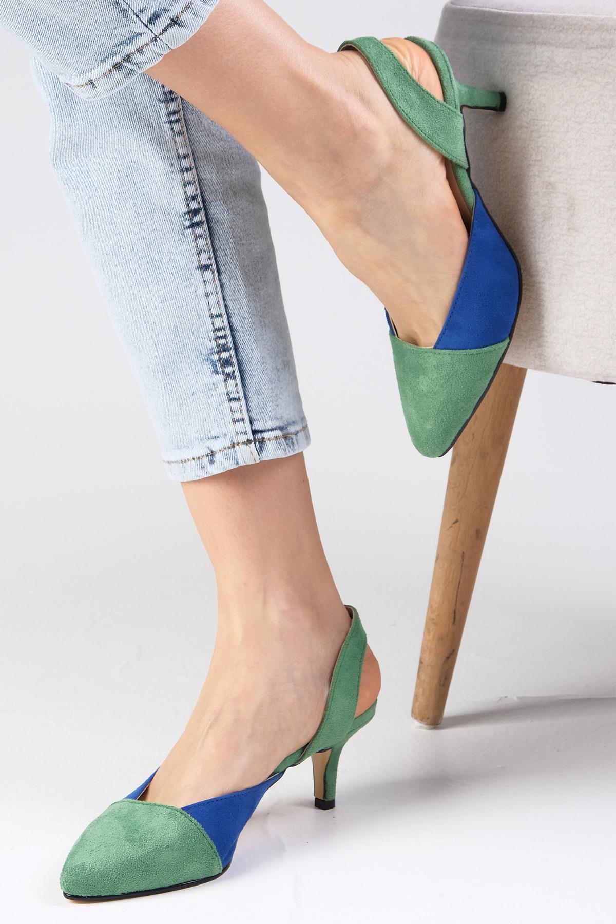 Ruby Yeşil Renk Kısa Topuklu Ayakkabı