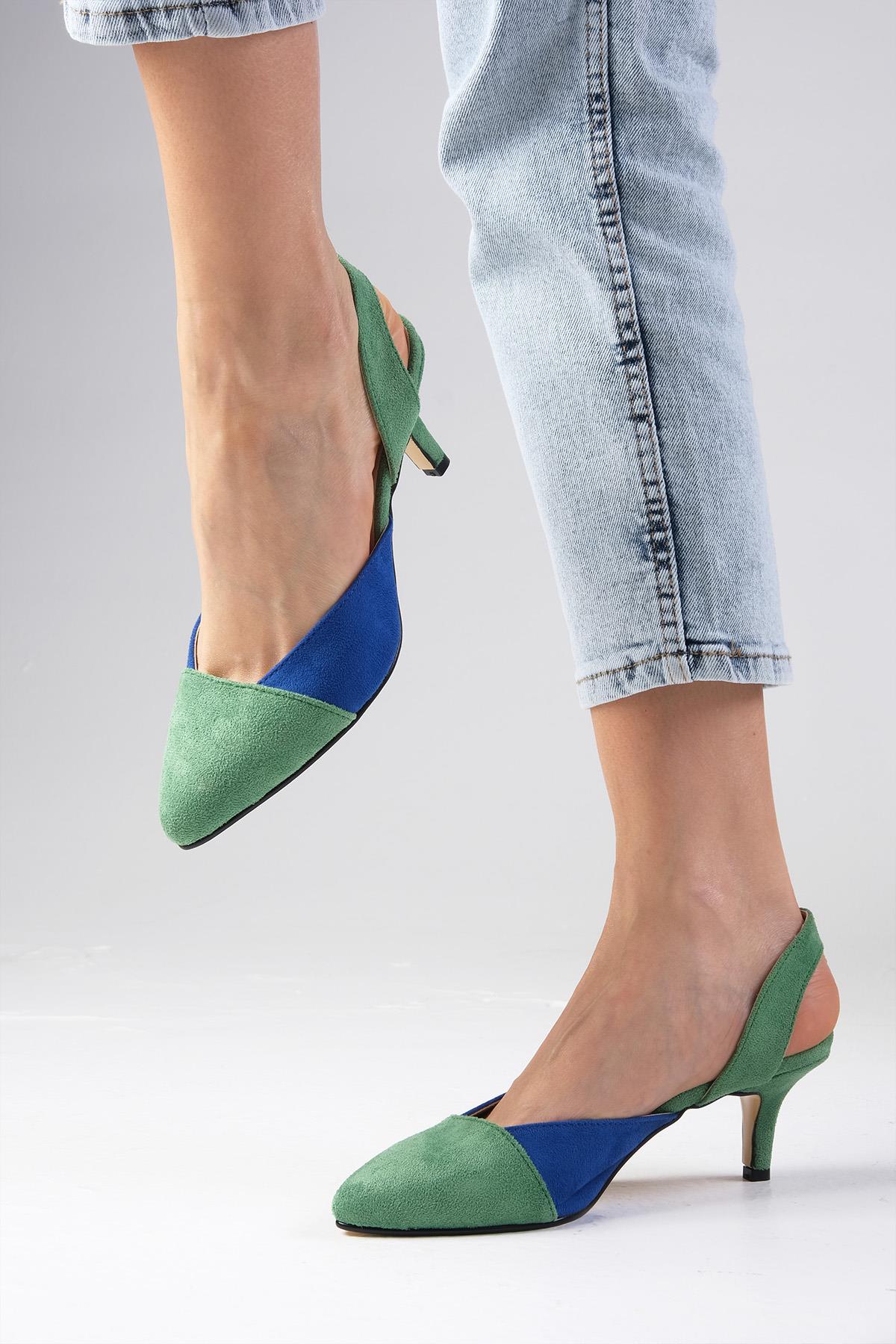 Ruby Yeşil Renk Kısa Topuklu Ayakkabı