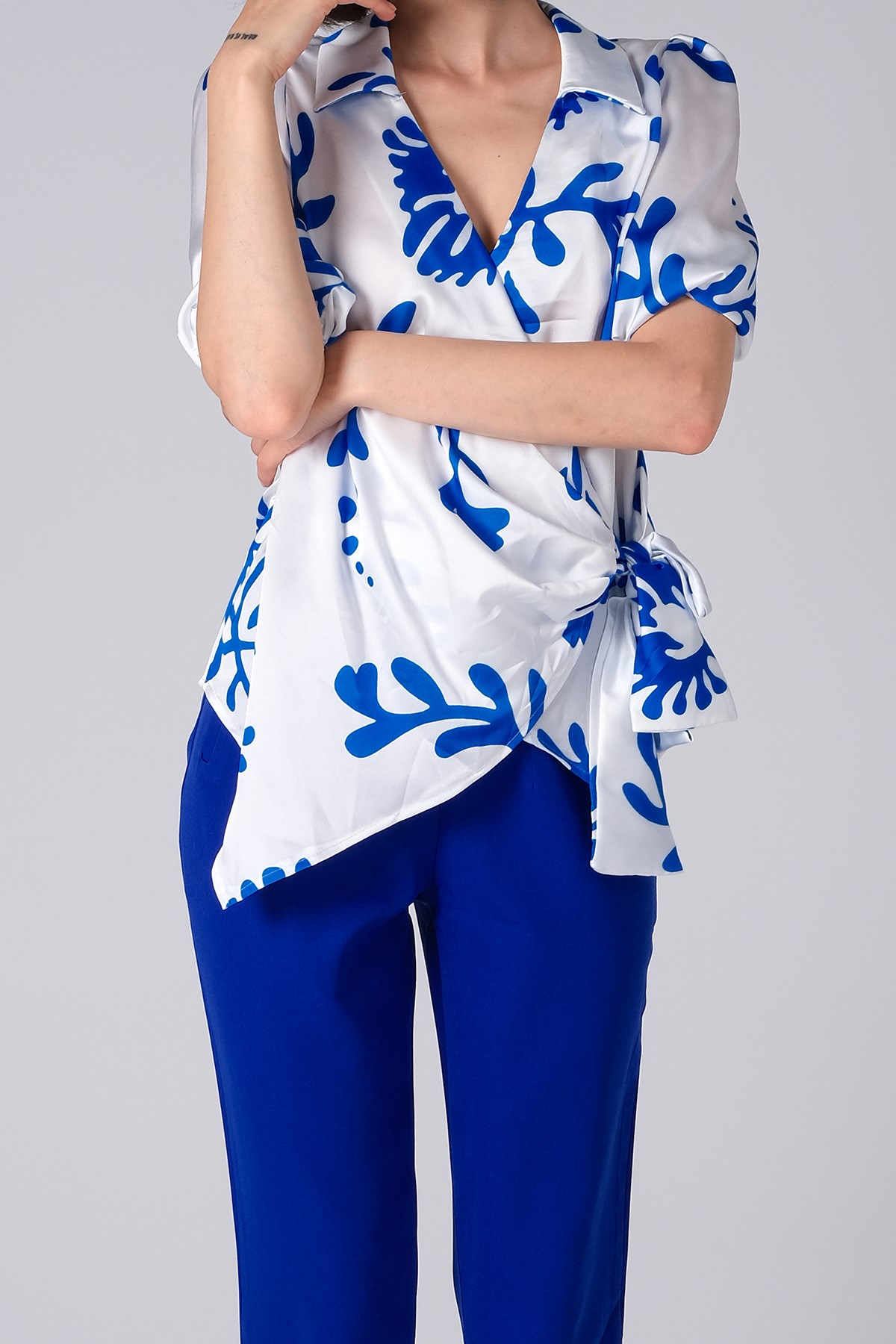 MIOROPA Saks Renk Desenli Kadın Bluz 