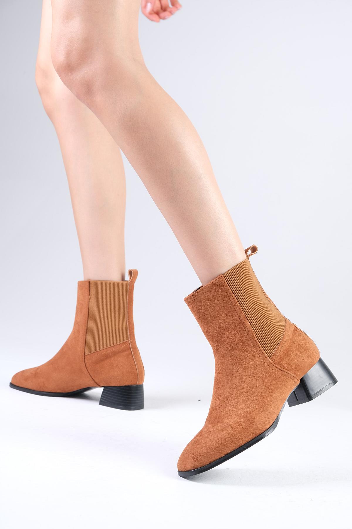 Shania Taba Renk Süet Küt Burunlu Lastikli Bot