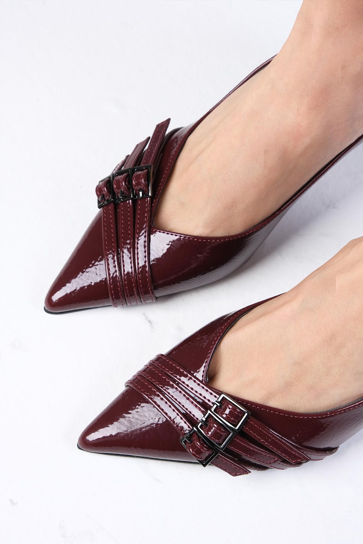 Shirley Bordo Renk Rugan Topuklu Ayakkabı