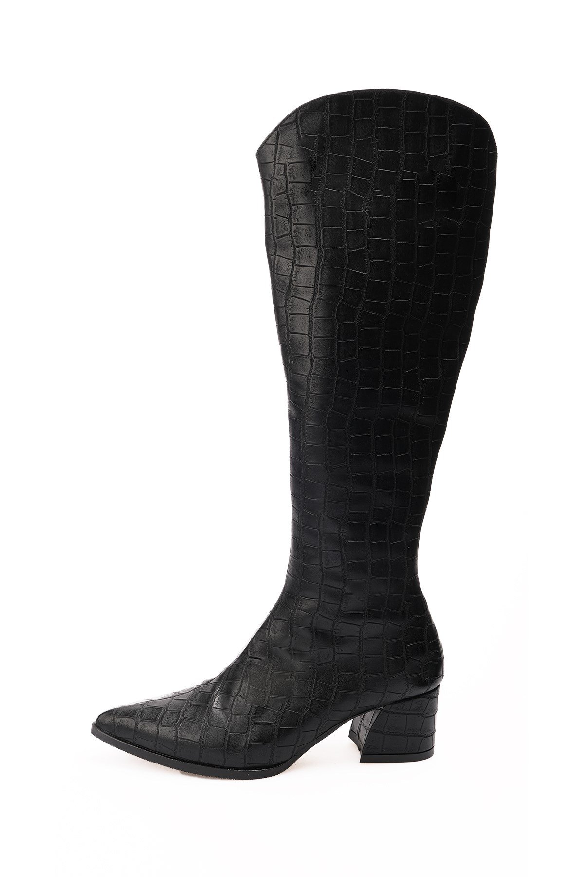 Siena Siyah Renk Krokodil Desenli Topuklu Çizme