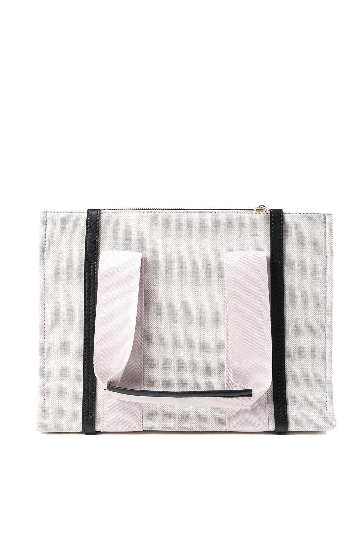 Siyah Biyeli Bej Renk Kanvas El Ve Omuz Çantası