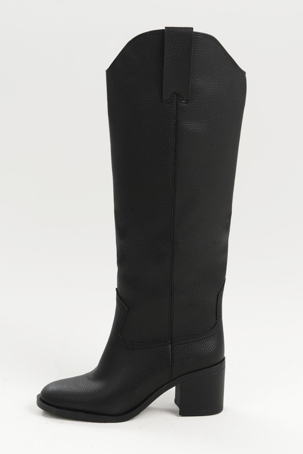 Liz Siyah Renk Blok Topuklu Uzun Çizme