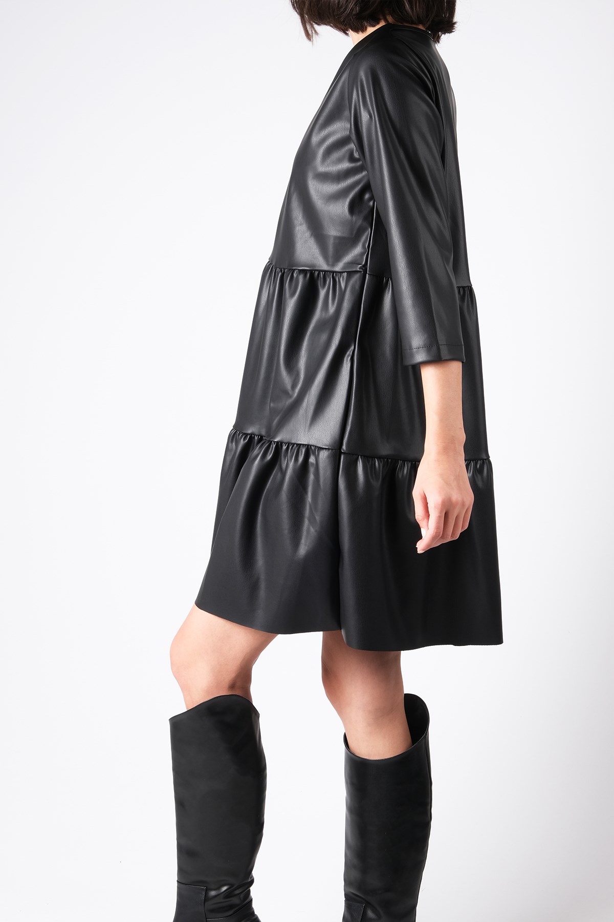 MIOROPA Siyah Renk Kadın Deri Elbise