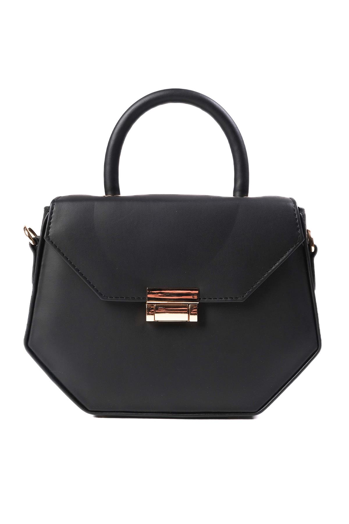 Siyah Renk Kilit Aksesuarlı Kutu Çanta