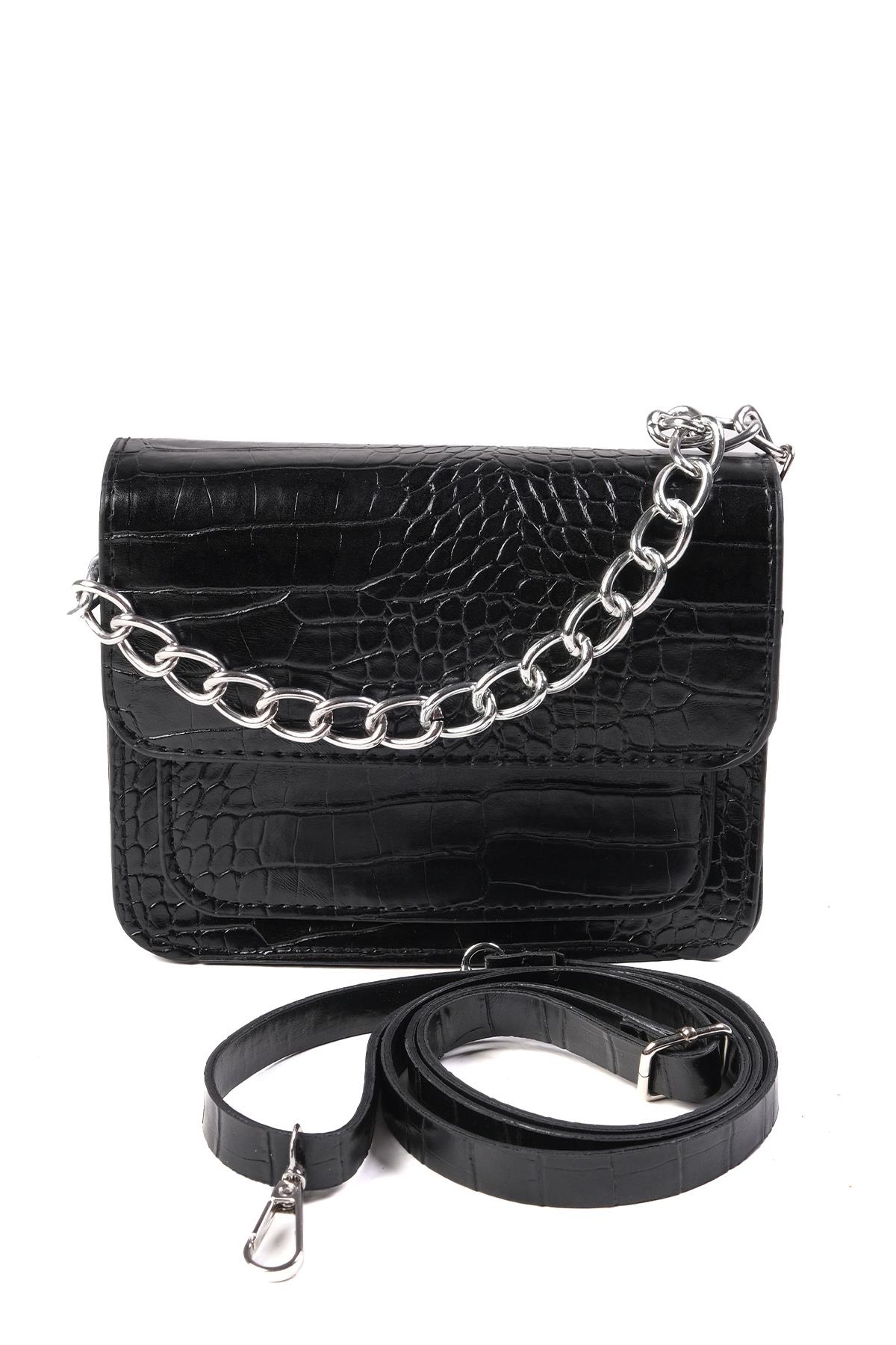 Siyah Renk Küçük Boy El ve Omuz Çantası