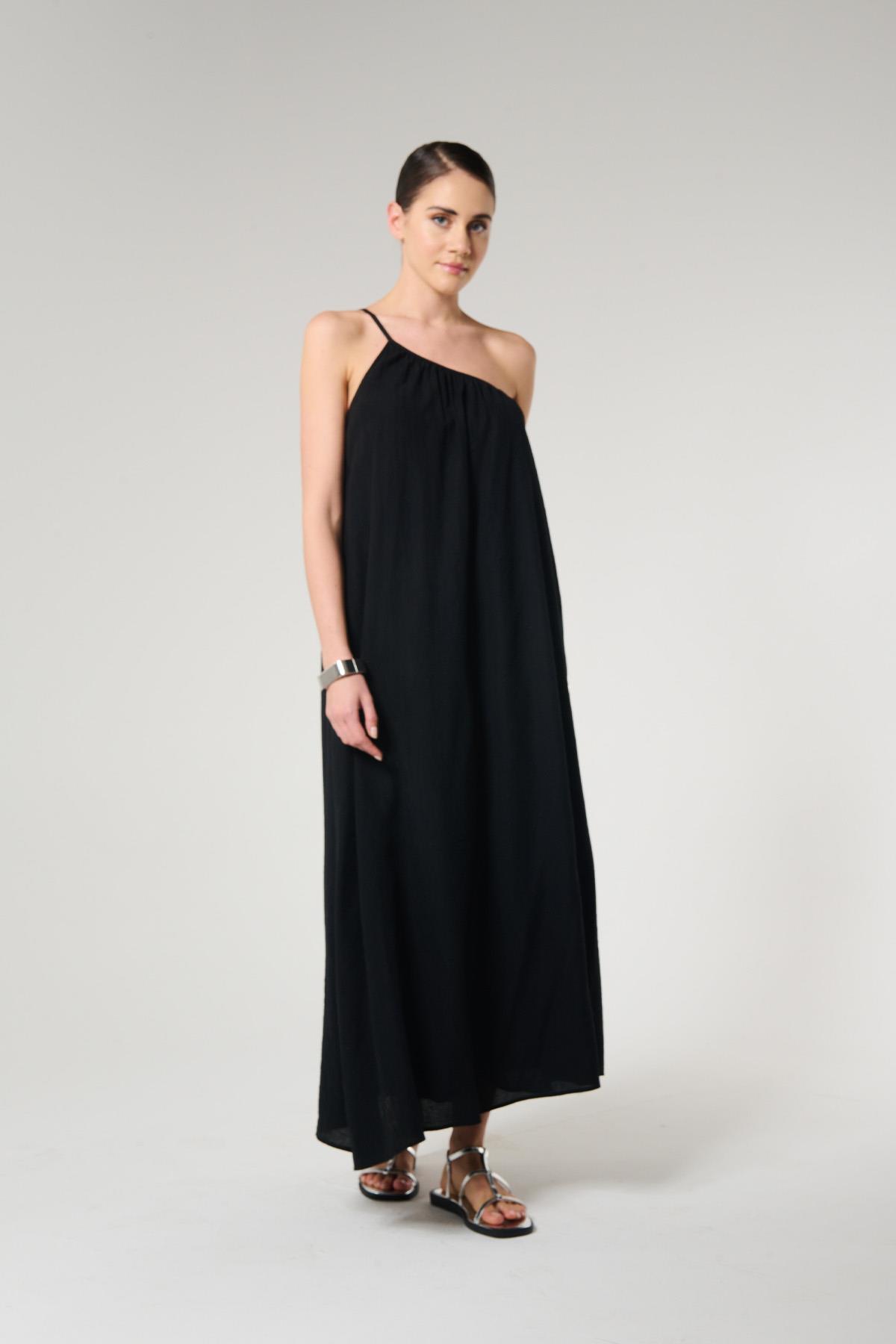 Siyah Renk Tek Omuz Elbise