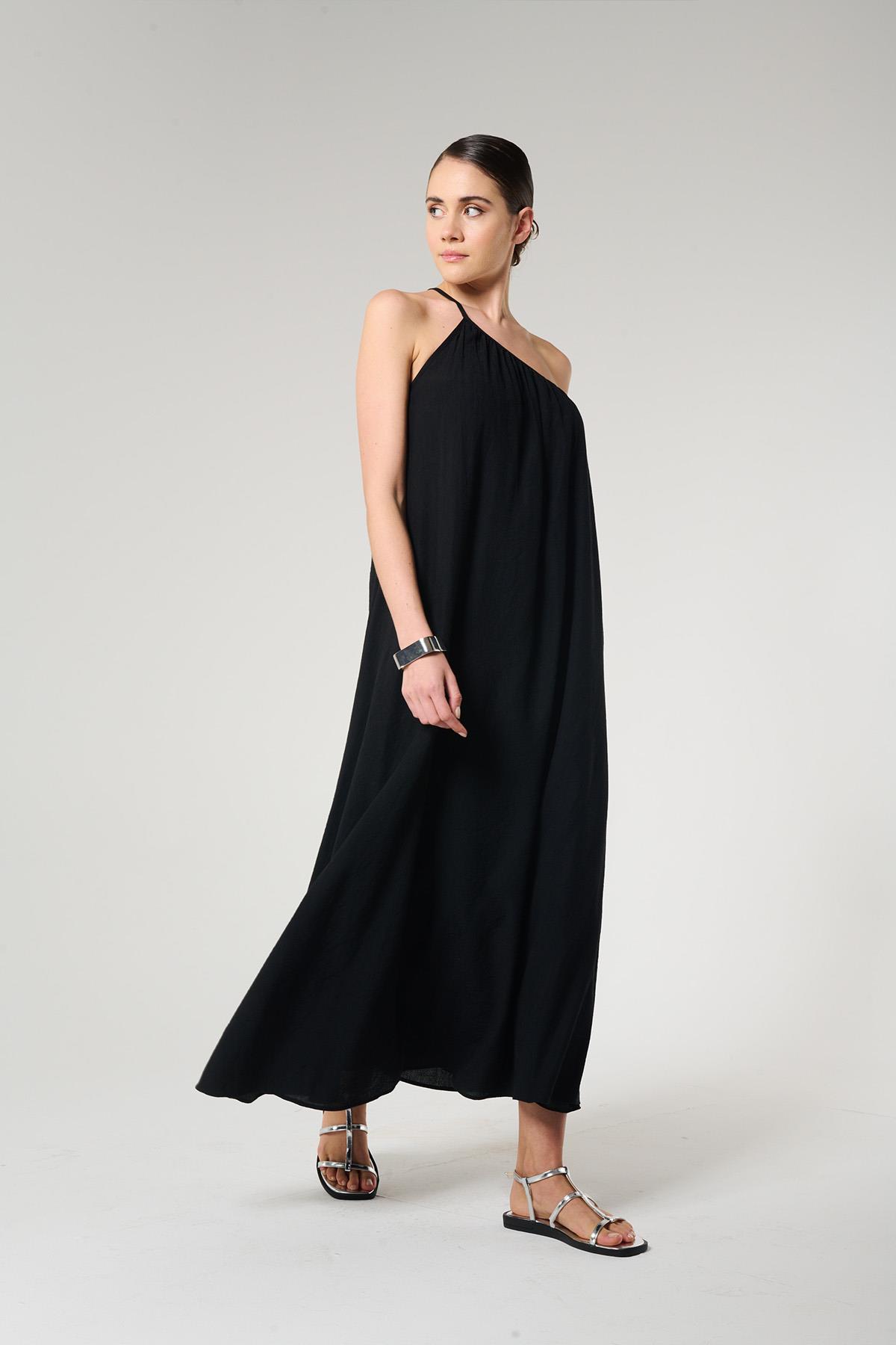 Siyah Renk Tek Omuz Elbise