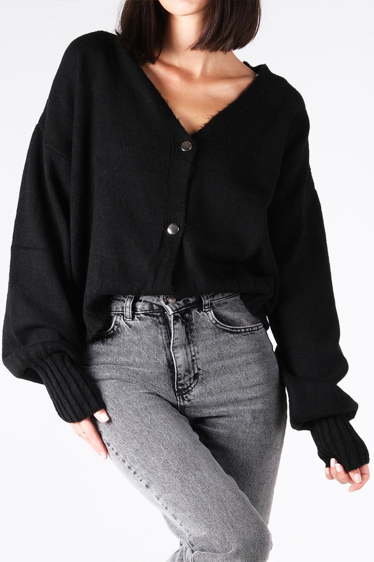 MIOROPA Siyah Triko Balon Kol Hırka