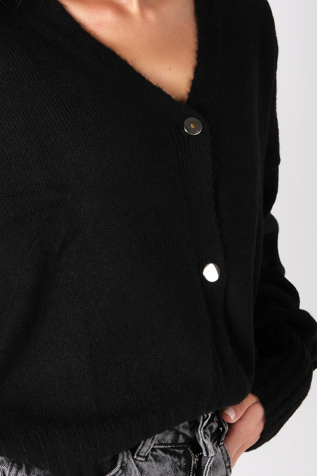 MIOROPA Siyah Triko Balon Kol Hırka